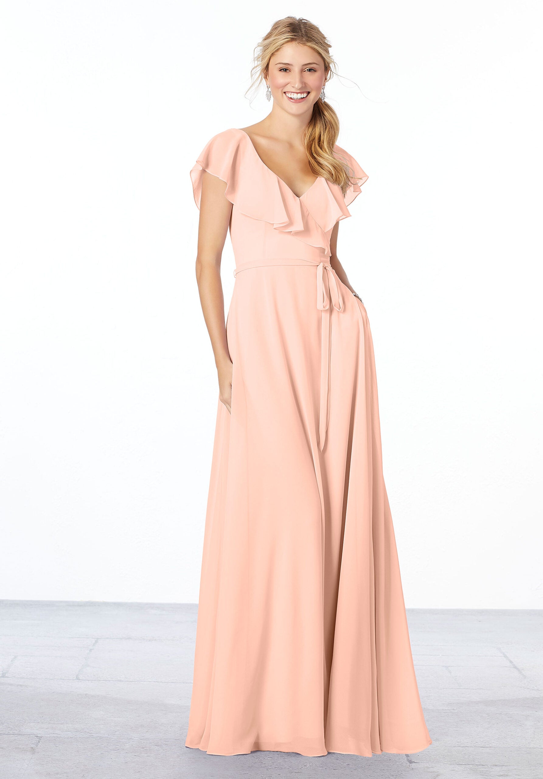 Formal Dresses Long Ruffle Formal Evening A Line Dress MGNY Madeline Gardner New York 21657 Blush