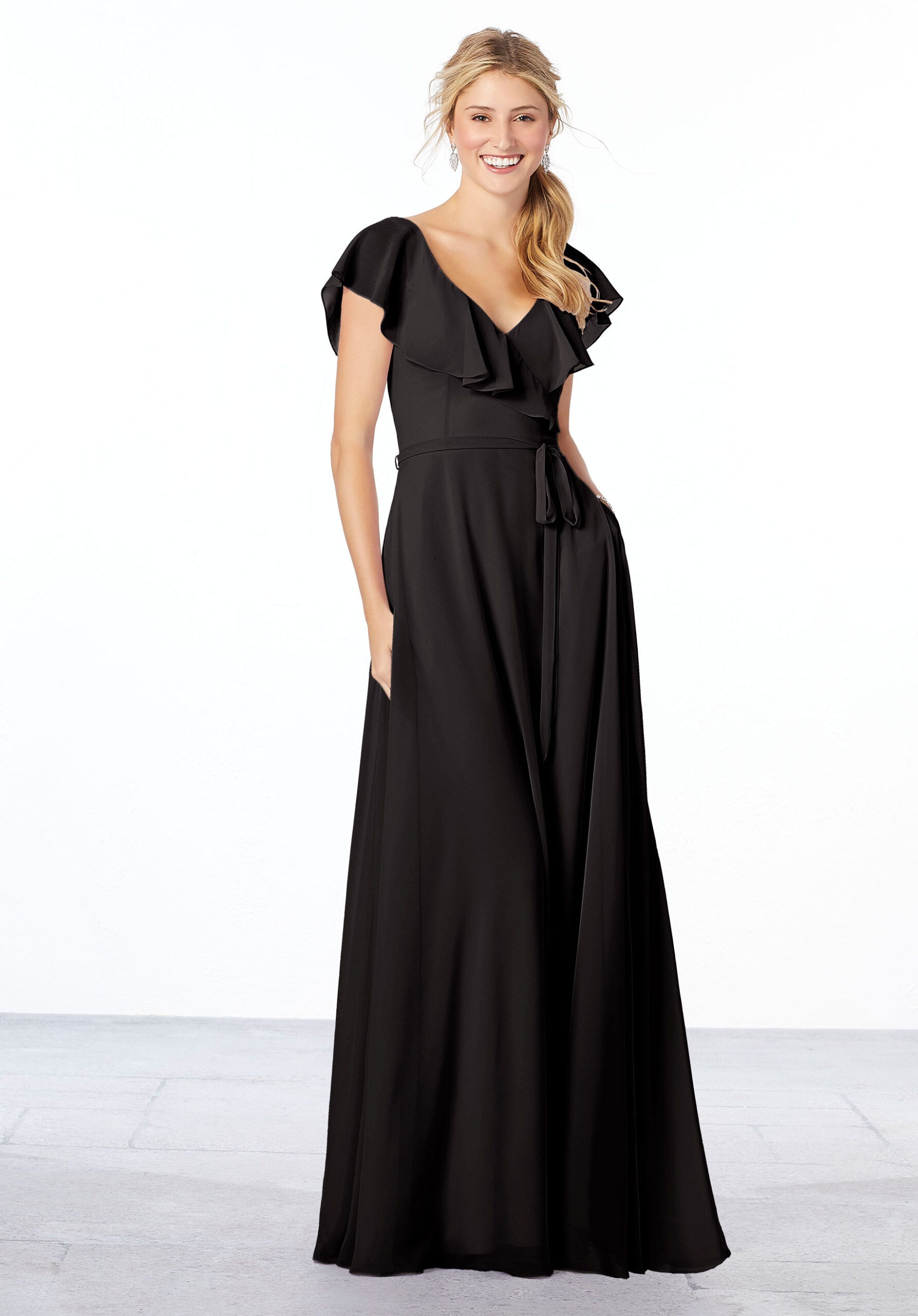 Formal Dresses Long Ruffle Formal Evening A Line Dress MGNY Madeline Gardner New York 21657 Black