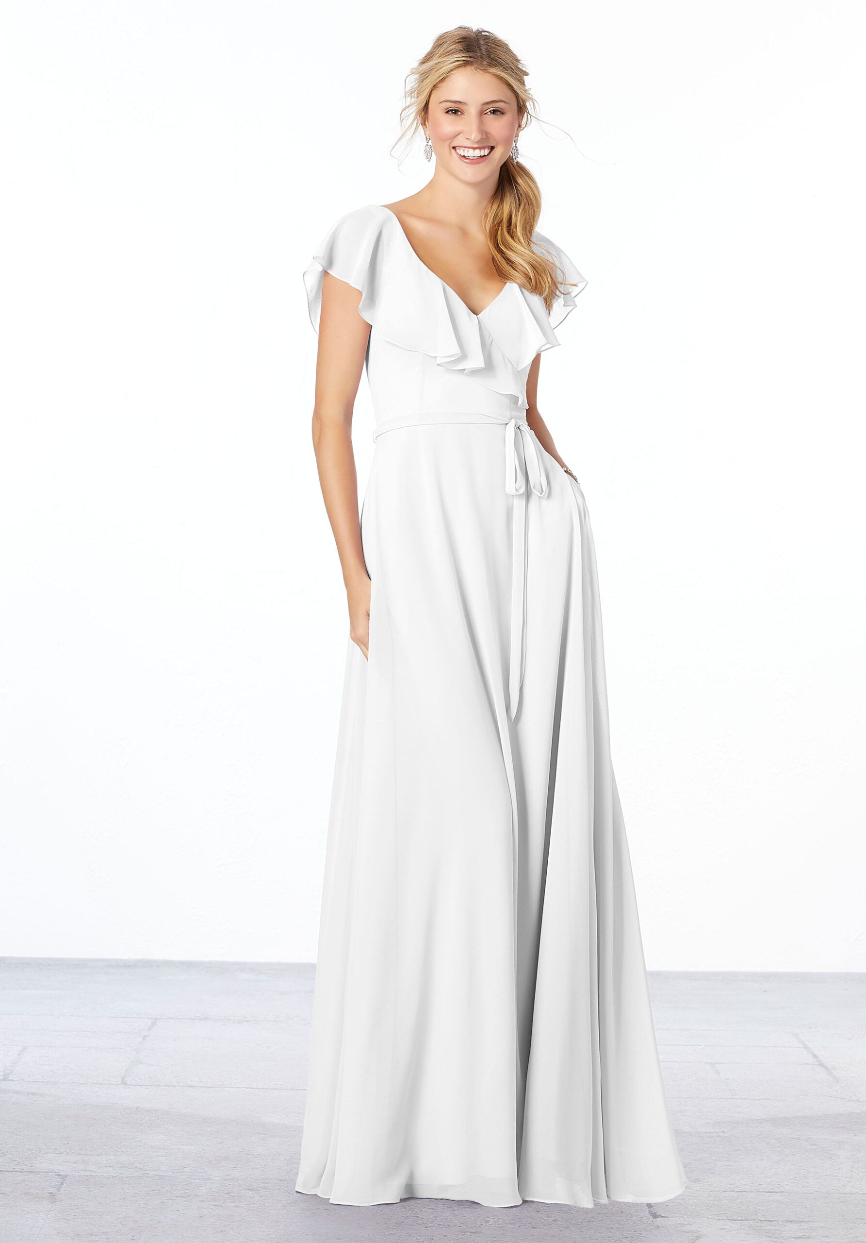 Wedding Dresses Long Bridal A Line Ruffle Wedding Dress MGNY Madeline Gardner New York 21657 White
