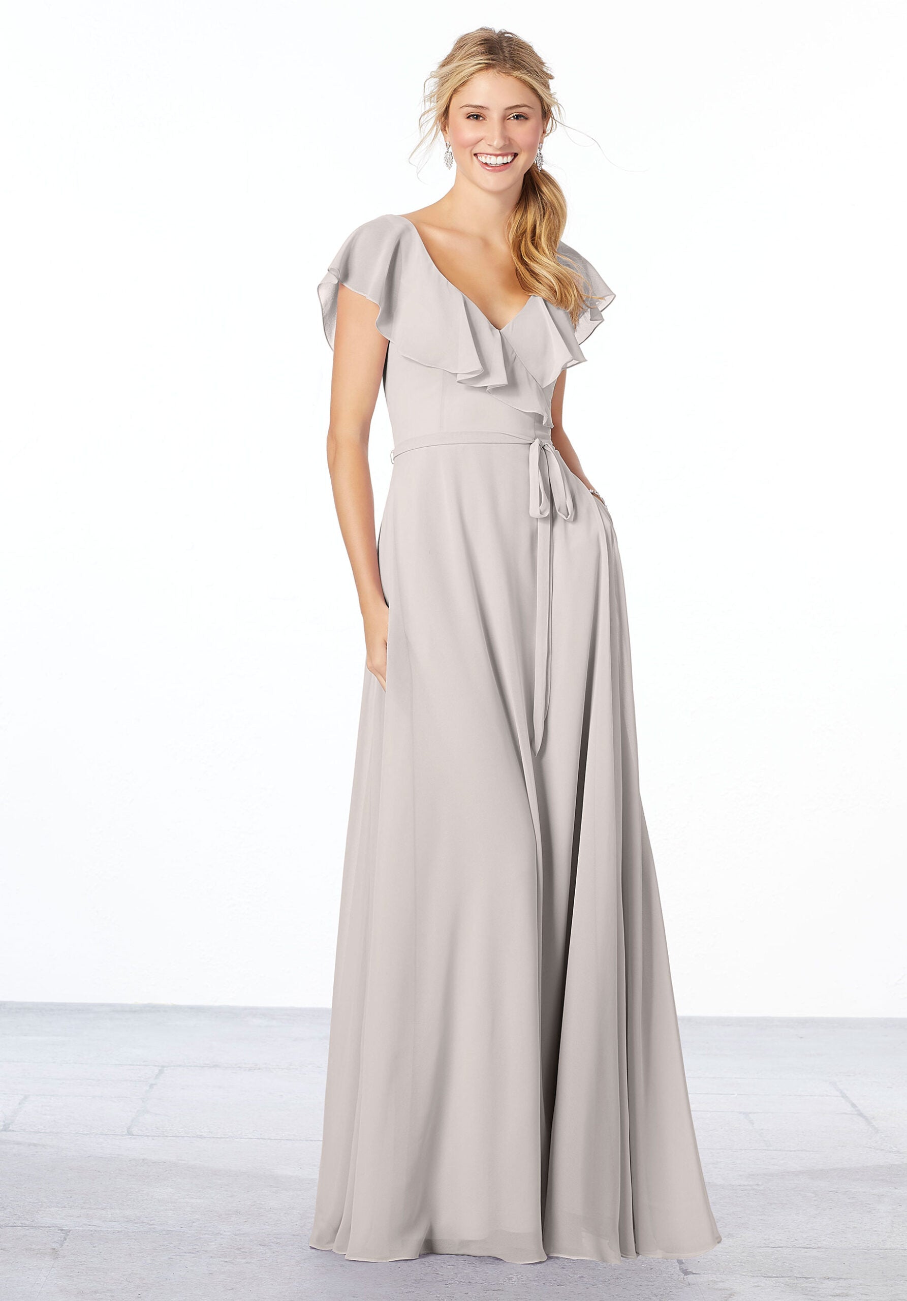 Formal Dresses Long Evening Formal A Line Ruffle Dress MGNY Madeline Gardner New York 21657 Silver
