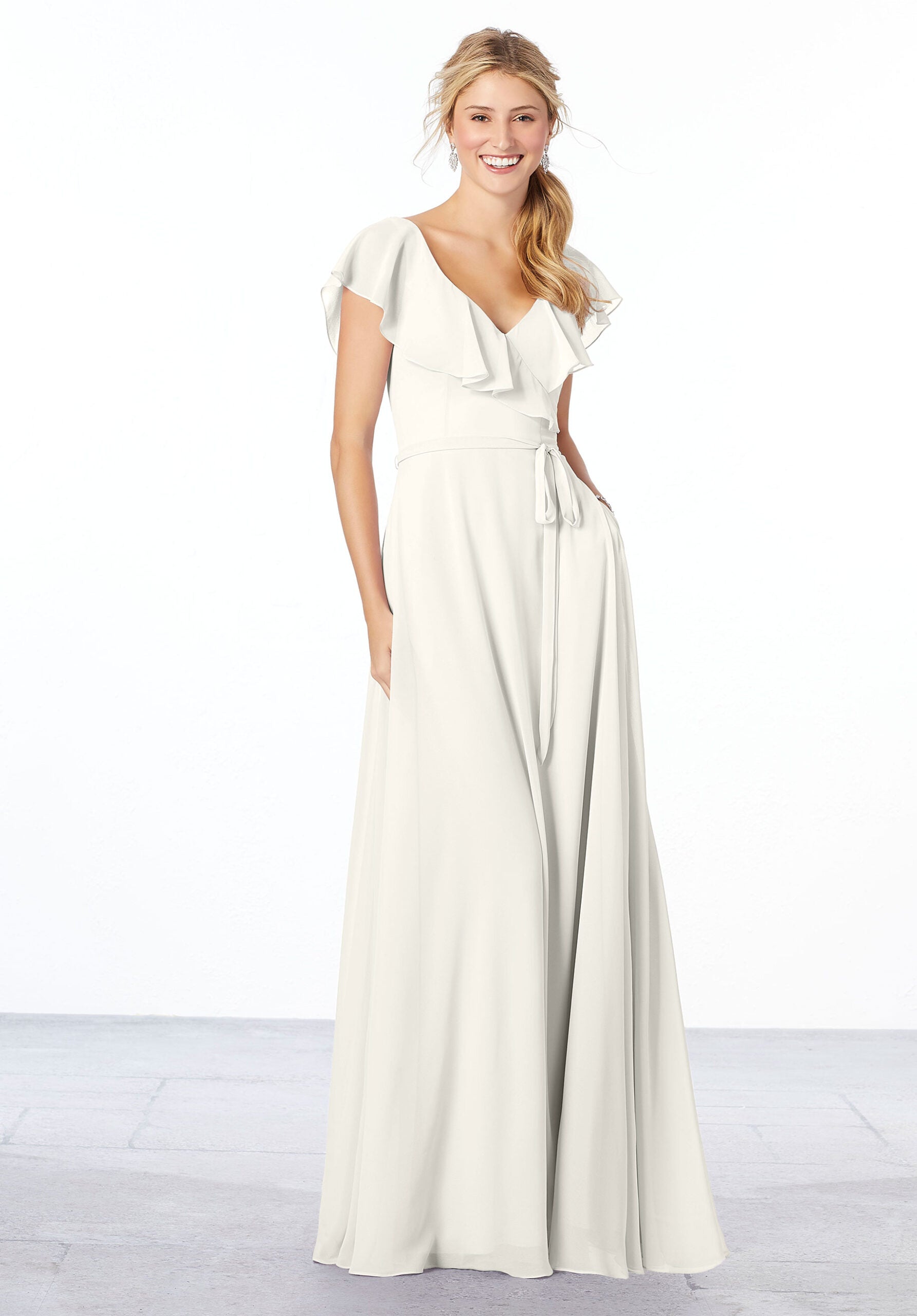Wedding Dresses Long Bridal A Line Ruffle Wedding Dress MGNY Madeline Gardner New York 21657 Ivory