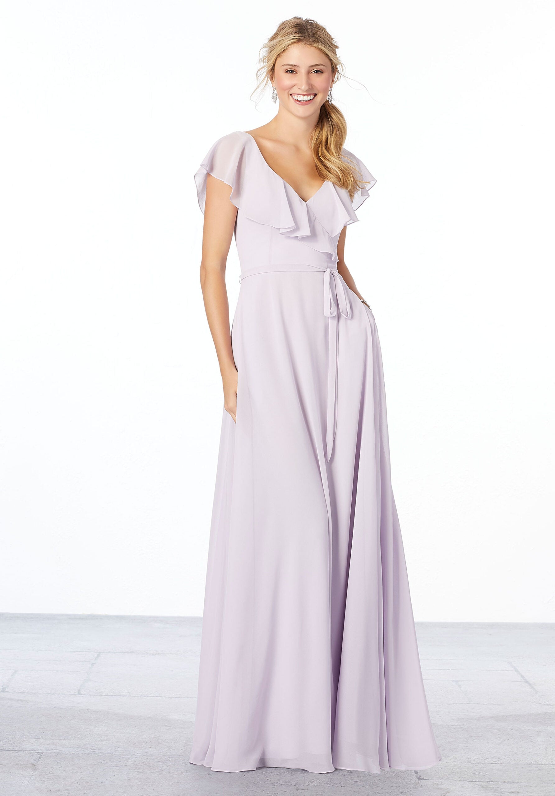Formal Dresses Formal A Line Long Ruffle Evening Dress MGNY Madeline Gardner New York 21657 Wisteria