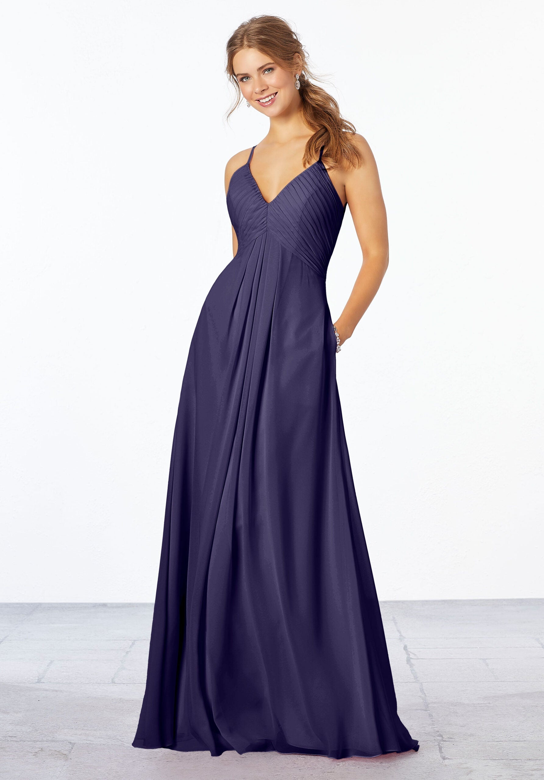 Formal Dresses A Line Long Formal Pleated Dress MGNY Madeline Gardner New York 21658 Storm