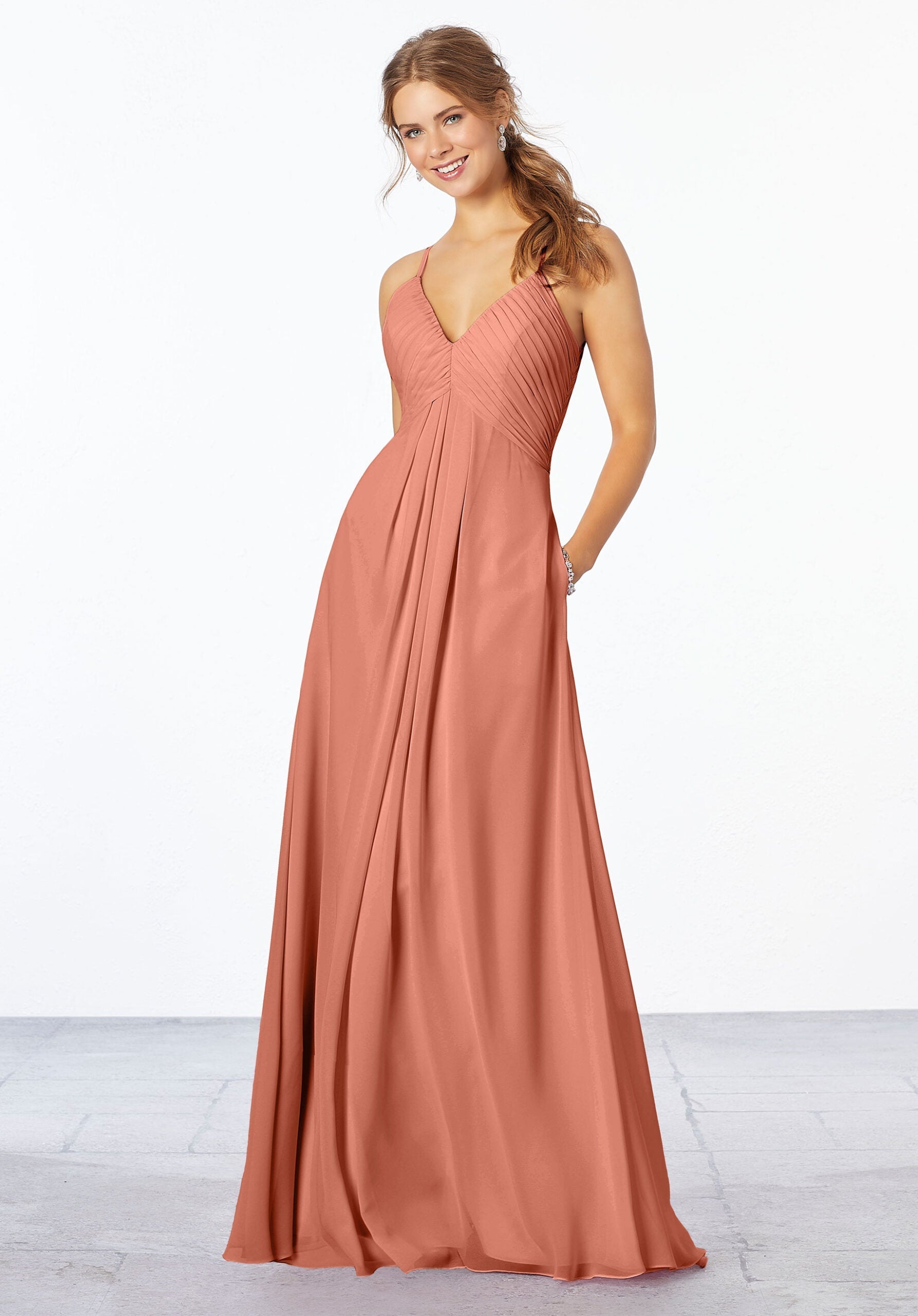 Formal Dresses A Line Long Formal Pleated Dress MGNY Madeline Gardner New York 21658 Spice