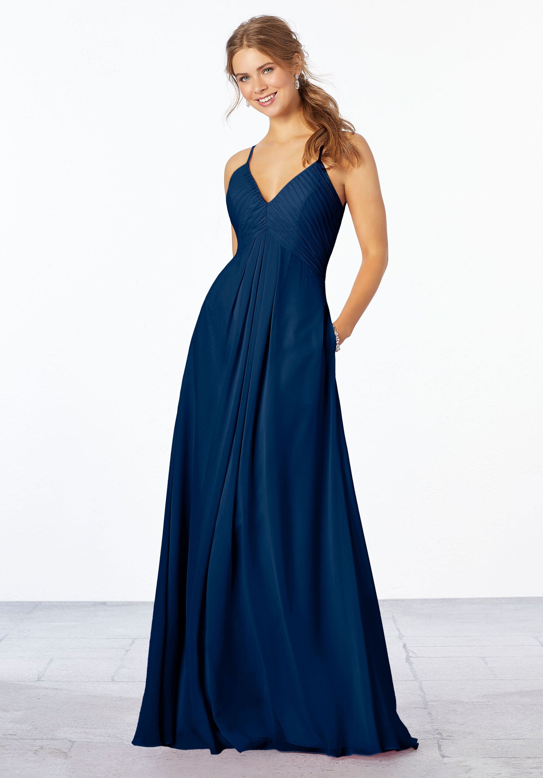 Formal Dresses Formal A Line Long Pleated Dress MGNY Madeline Gardner New York 21658 Sapphire