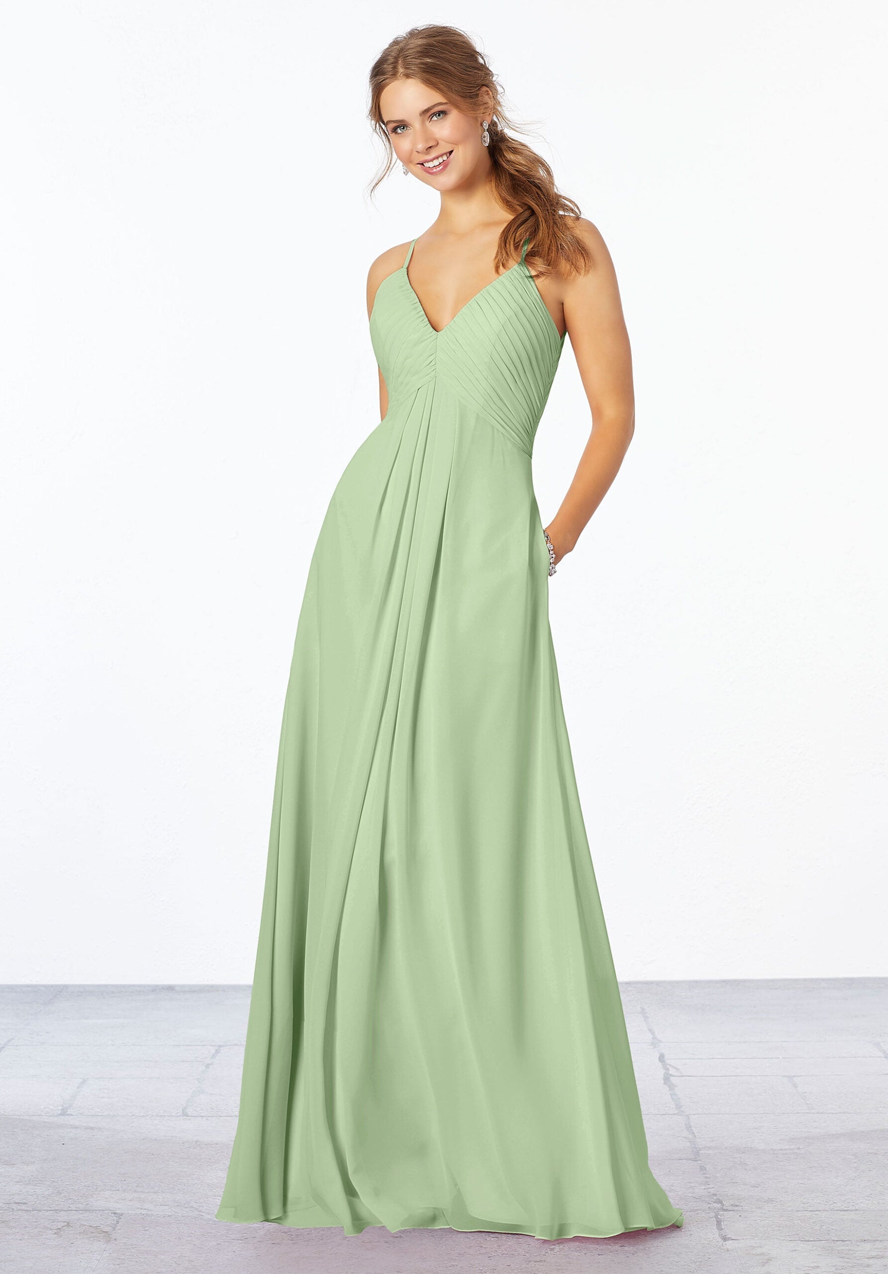 Formal Dresses Formal A Line Long Pleated Dress MGNY Madeline Gardner New York 21658 Sage