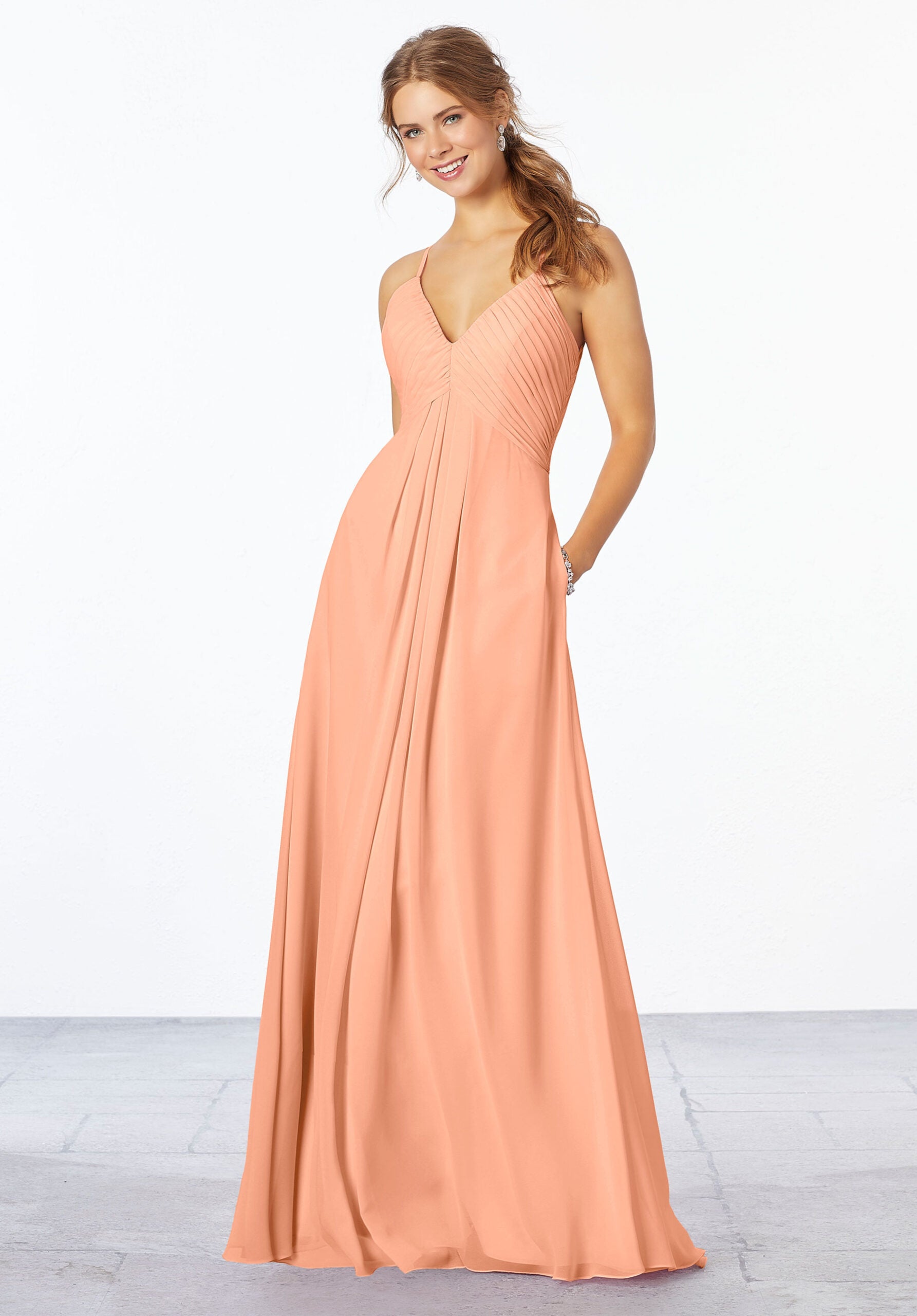 Formal Dresses Formal Long Pleated Dress MGNY Madeline Gardner New York 21658 Peach