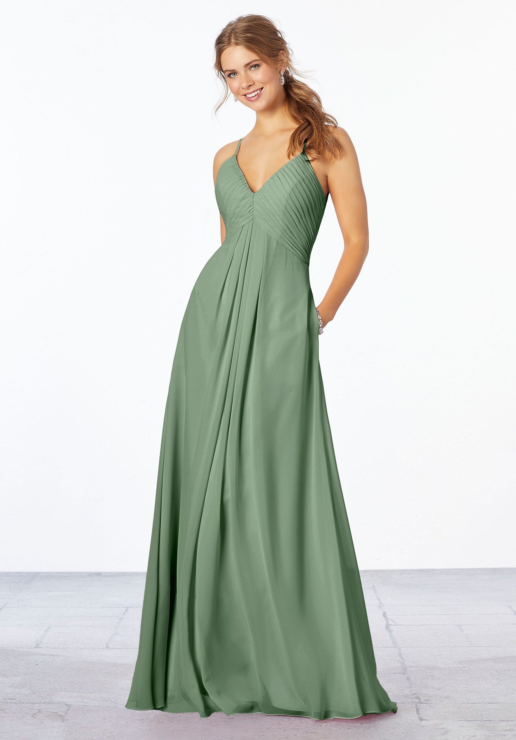 Formal Dresses Formal Pleated Long Dress MGNY Madeline Gardner New York 21658 Moss