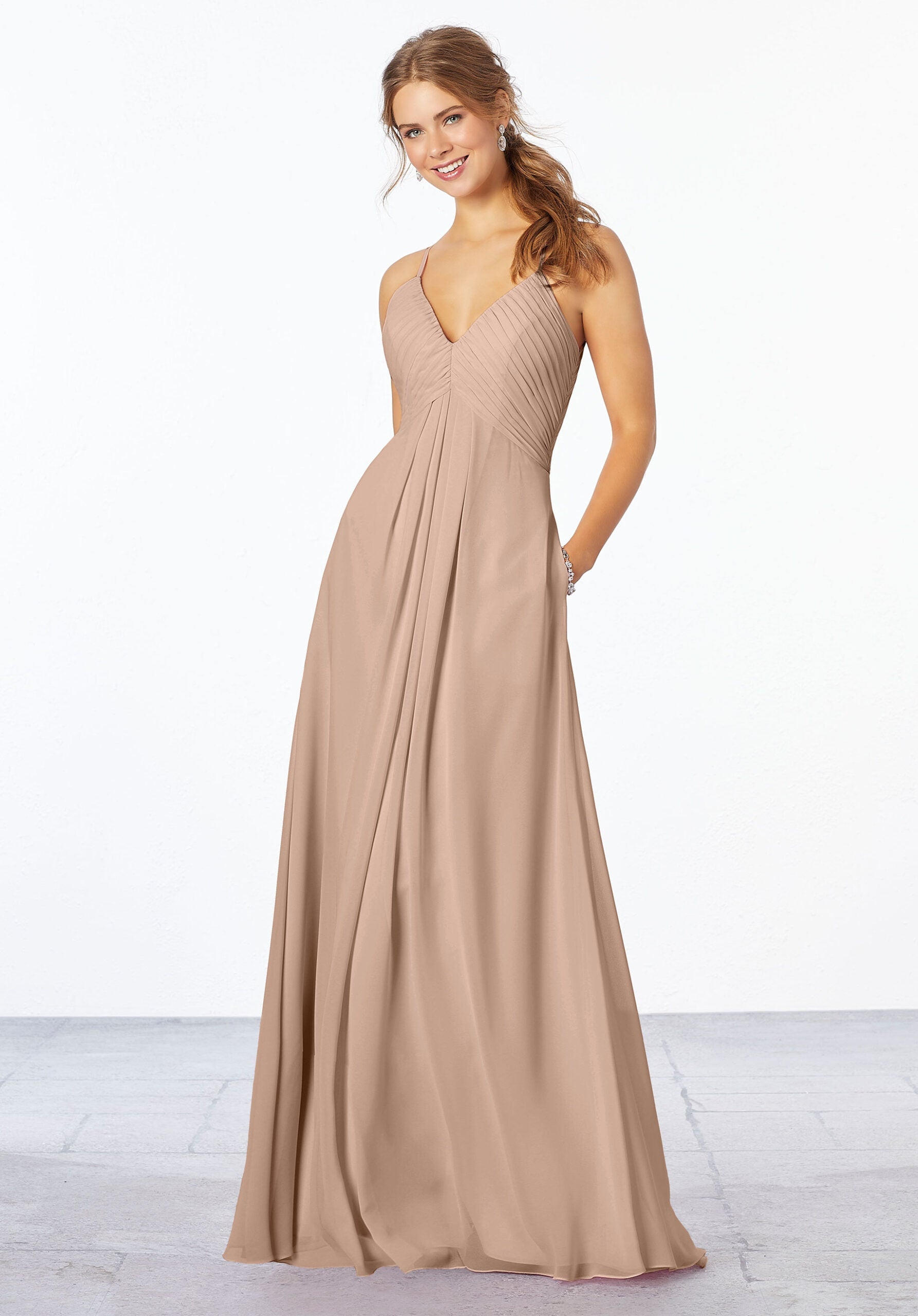 Formal Dresses Formal Pleated Long Dress MGNY Madeline Gardner New York 21658 Latte