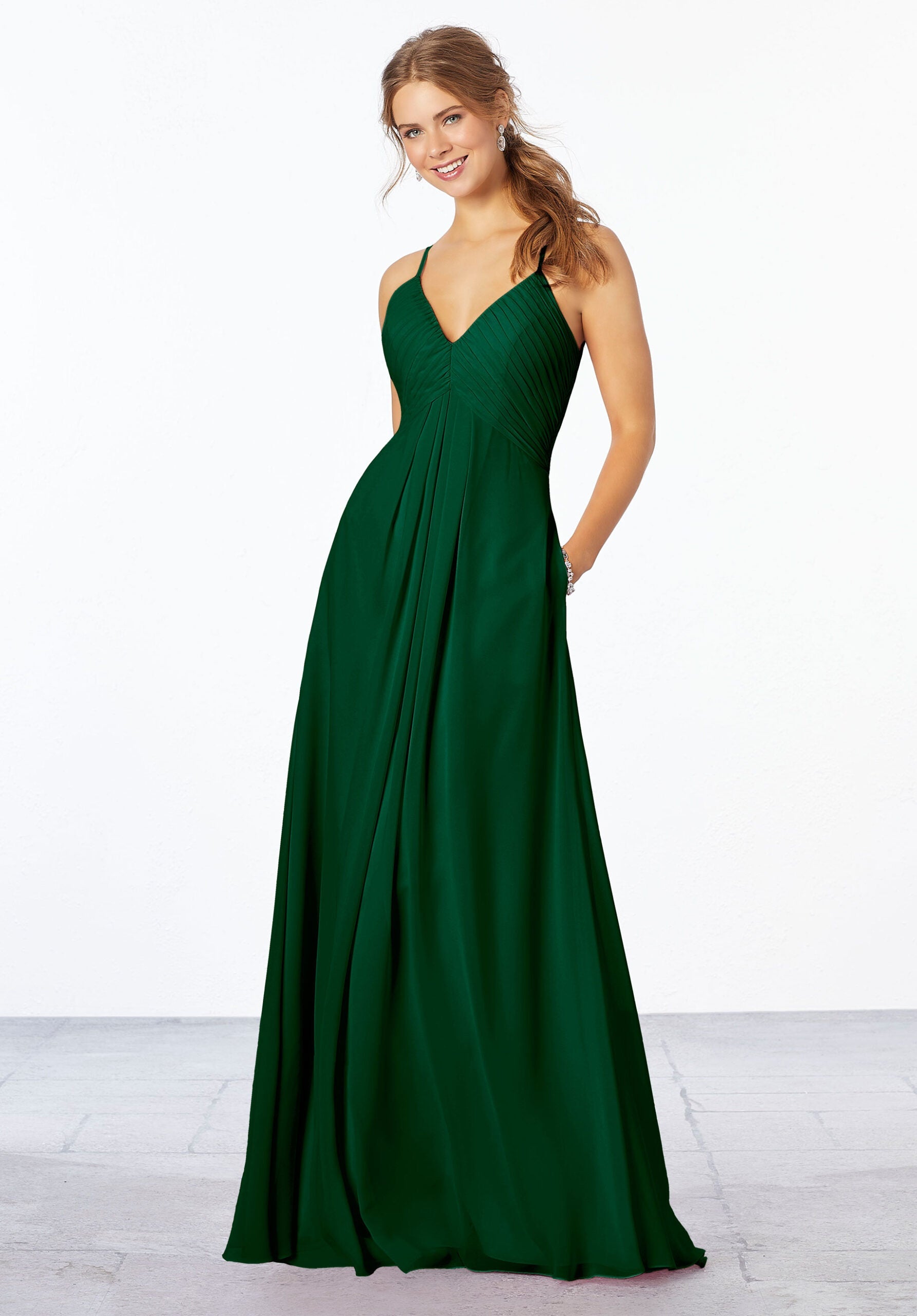 Formal Dresses Pleated Long Formal Dress MGNY Madeline Gardner New York 21658 Emerald
