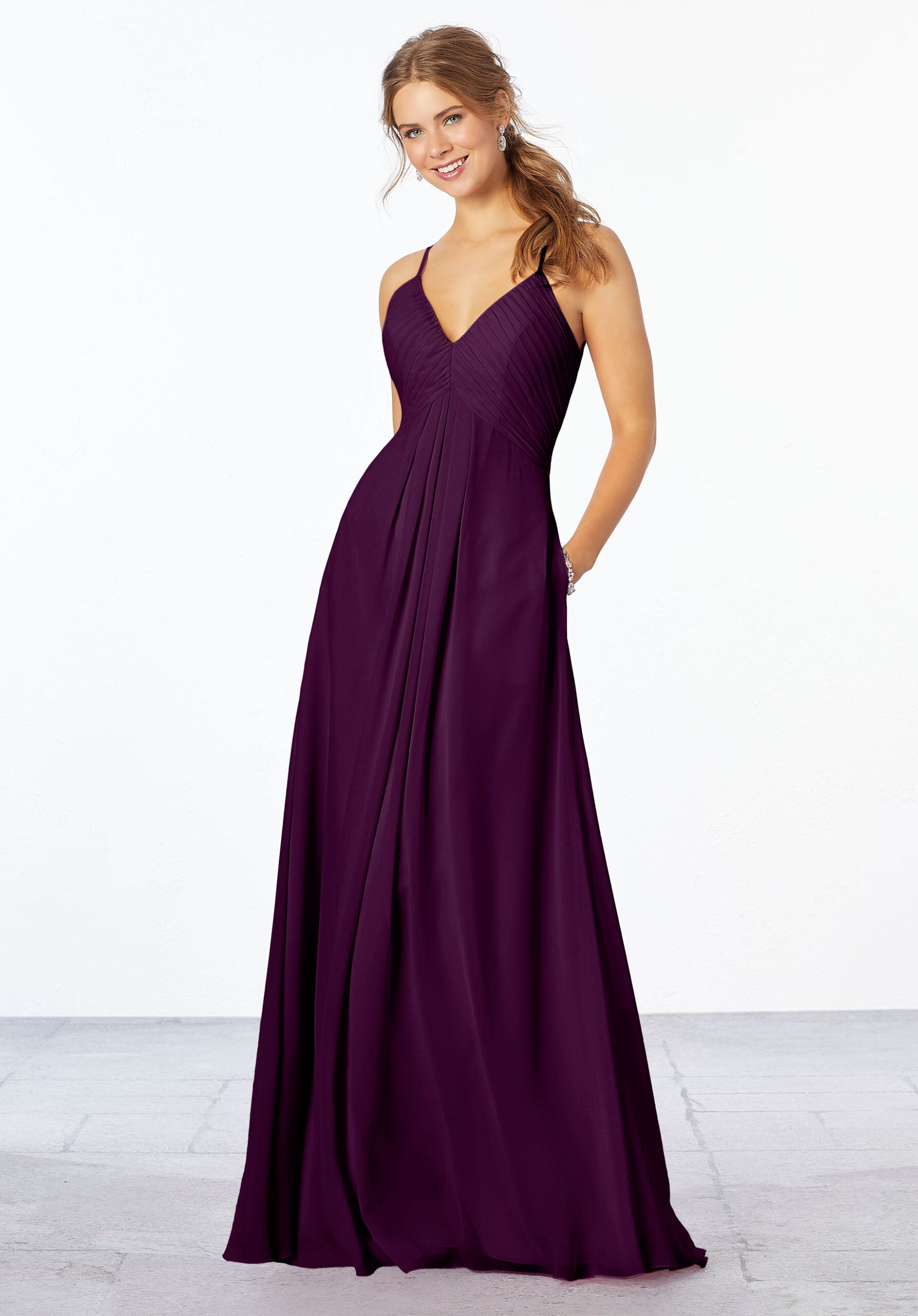Formal Dresses Pleated Long Formal Dress MGNY Madeline Gardner New York 21658 Eggplant