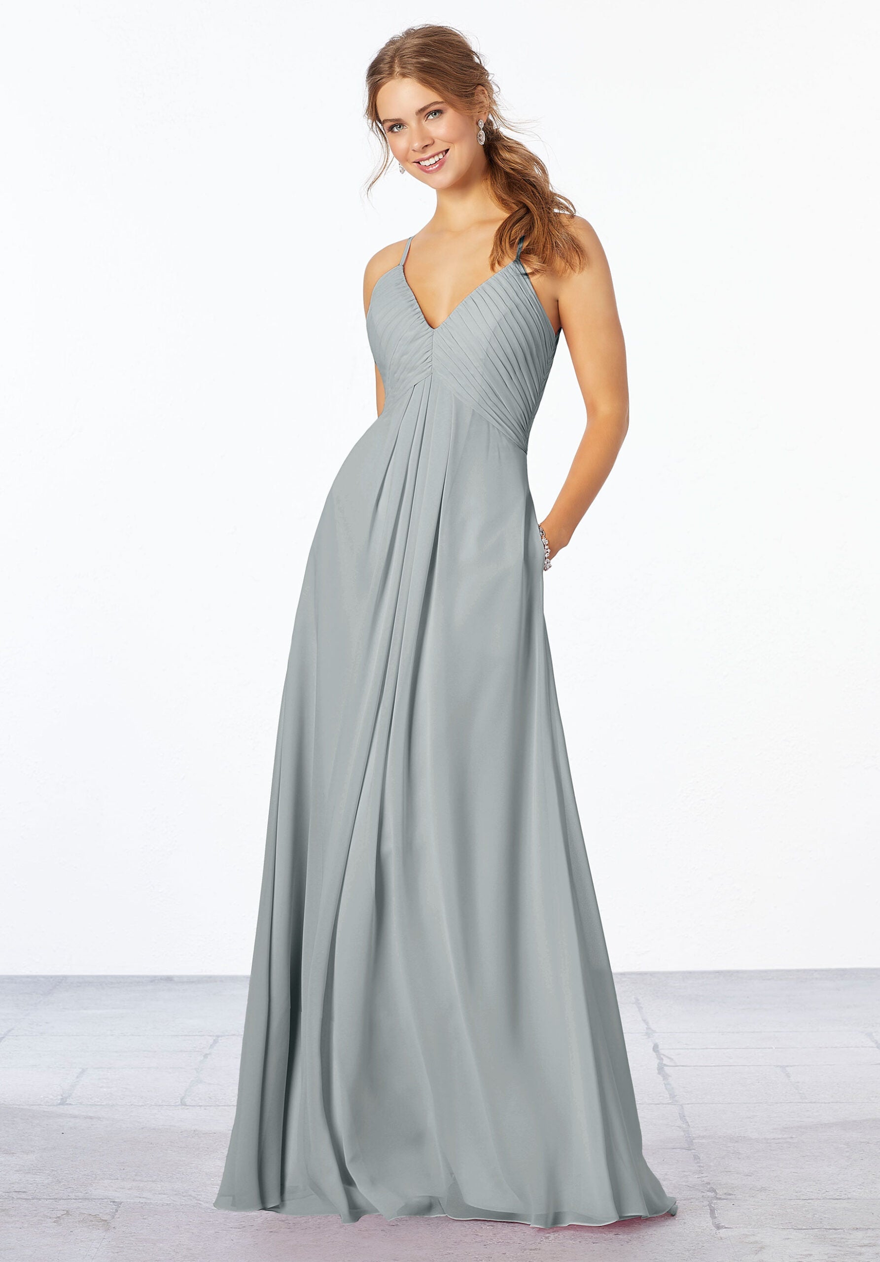 Formal Dresses Pleated Long Formal Dress MGNY Madeline Gardner New York 21658 Dove
