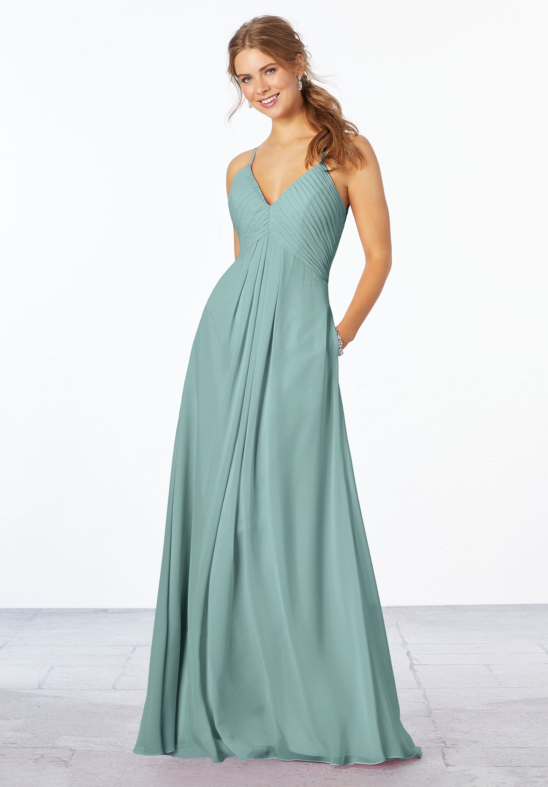 Formal Dresses Long Pleated Formal Dress MGNY Madeline Gardner New York 21658 Deep Sea