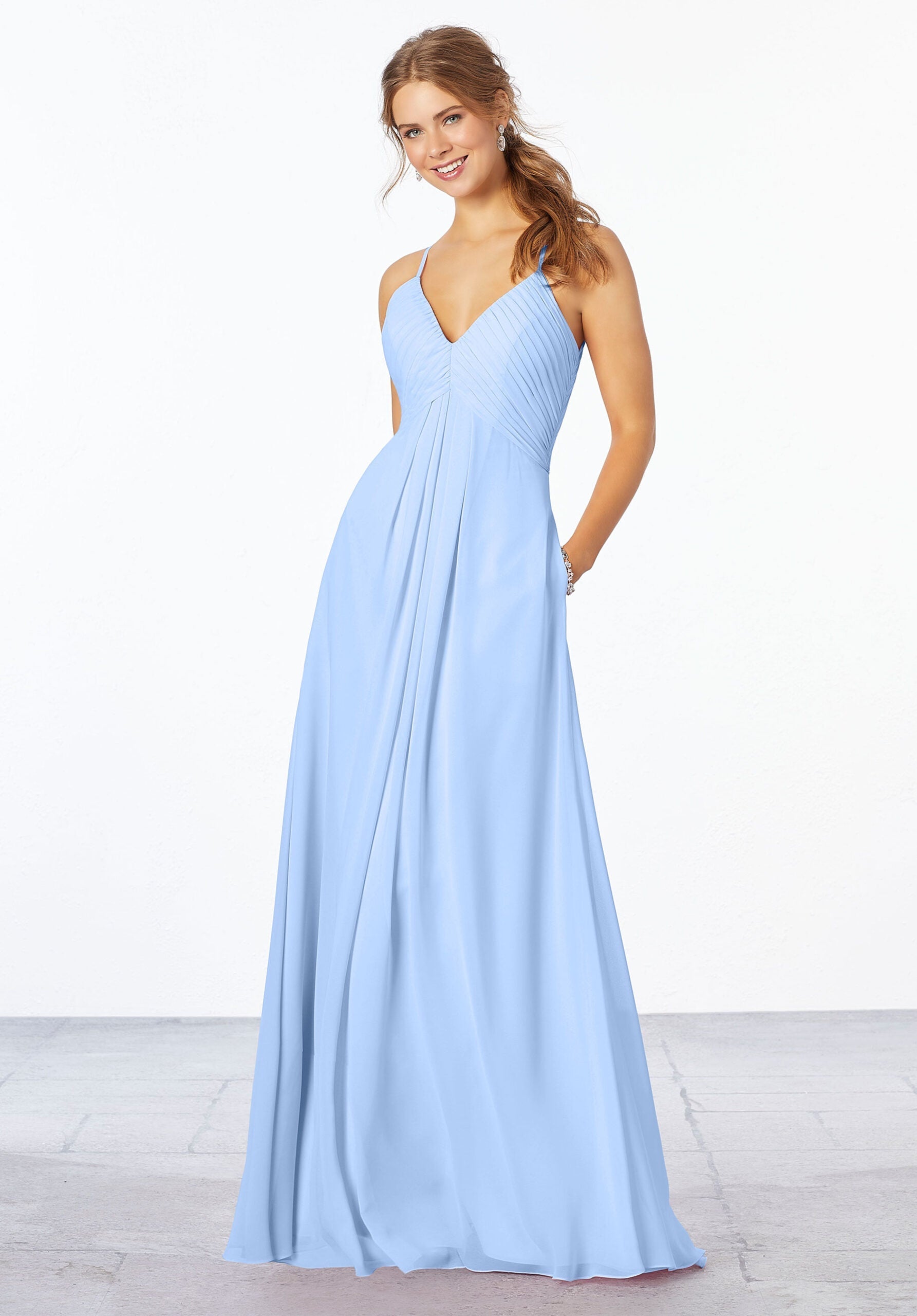 Formal Dresses Long Pleated Formal Dress MGNY Madeline Gardner New York 21658 Cornflower