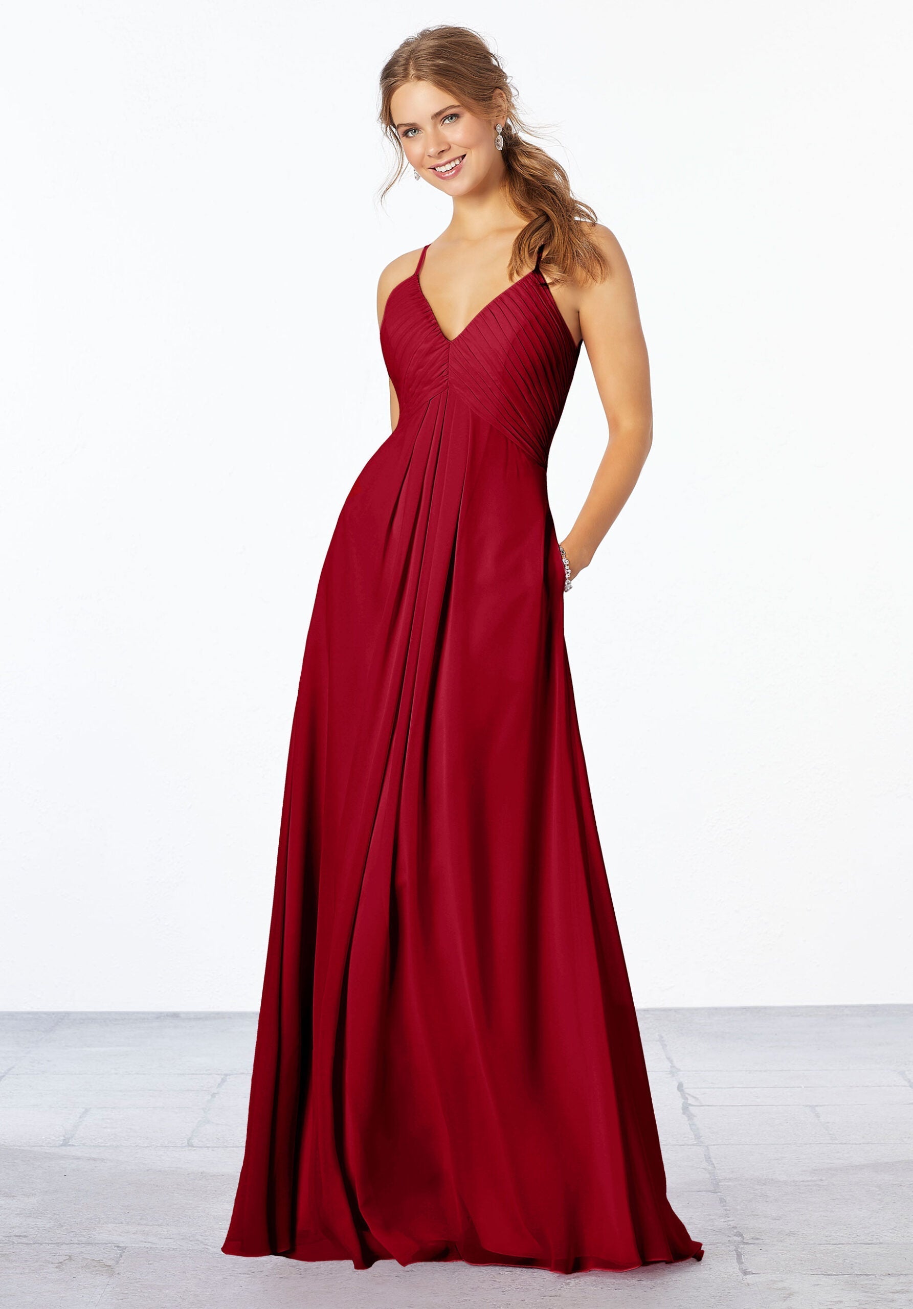 Formal Dresses Long Pleated Formal Dress MGNY Madeline Gardner New York 21658 Claret
