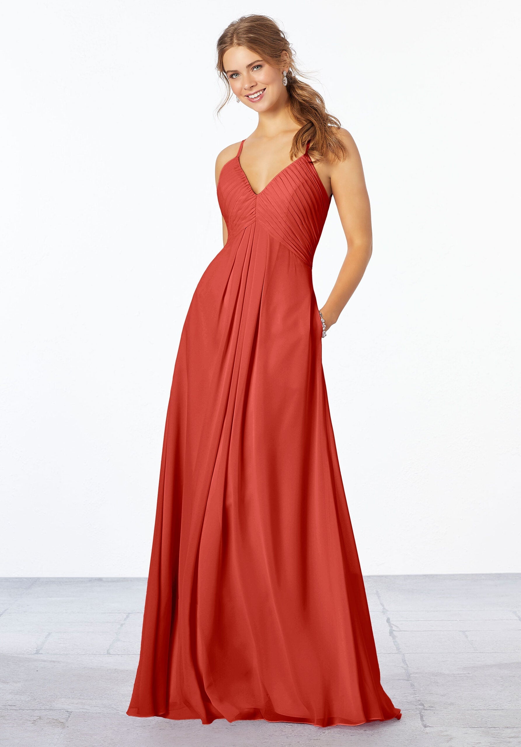 Formal Dresses Long Pleated Formal Dress MGNY Madeline Gardner New York 21658 Cinnamon