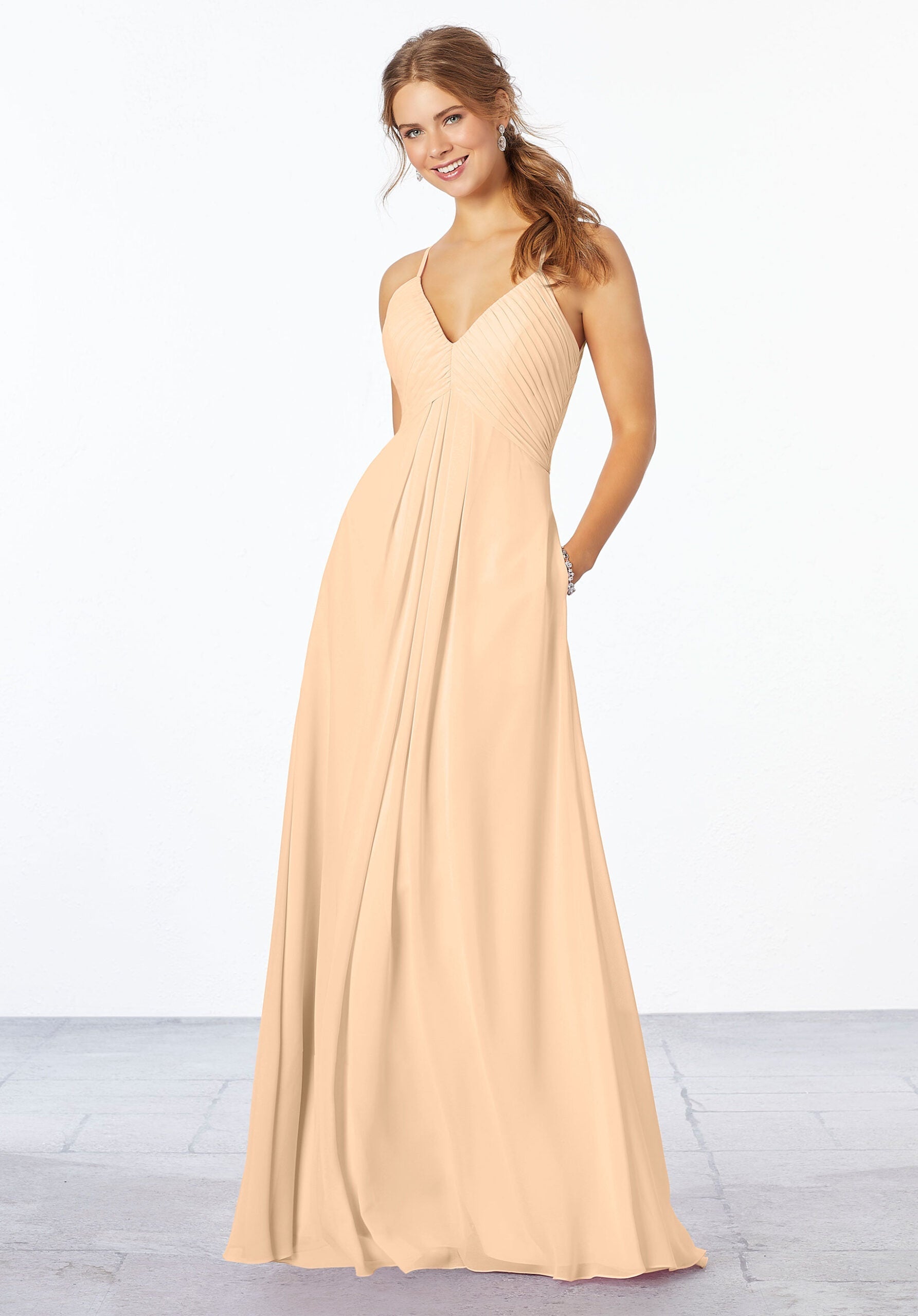 Formal Dresses Long Pleated Formal Dress MGNY Madeline Gardner New York 21658 Champagne