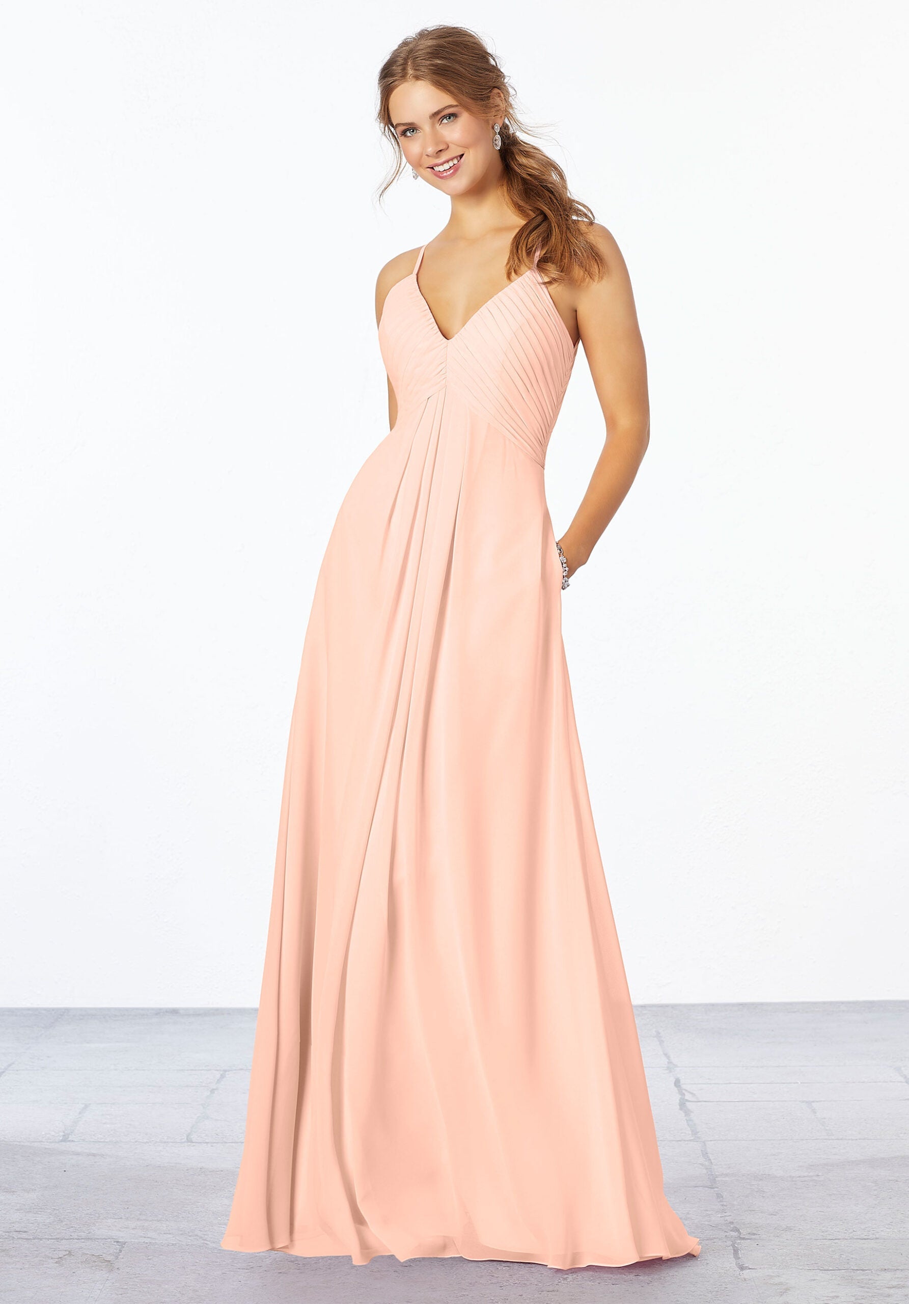 Formal Dresses Long Formal Pleated Dress MGNY Madeline Gardner New York 21658 Blush