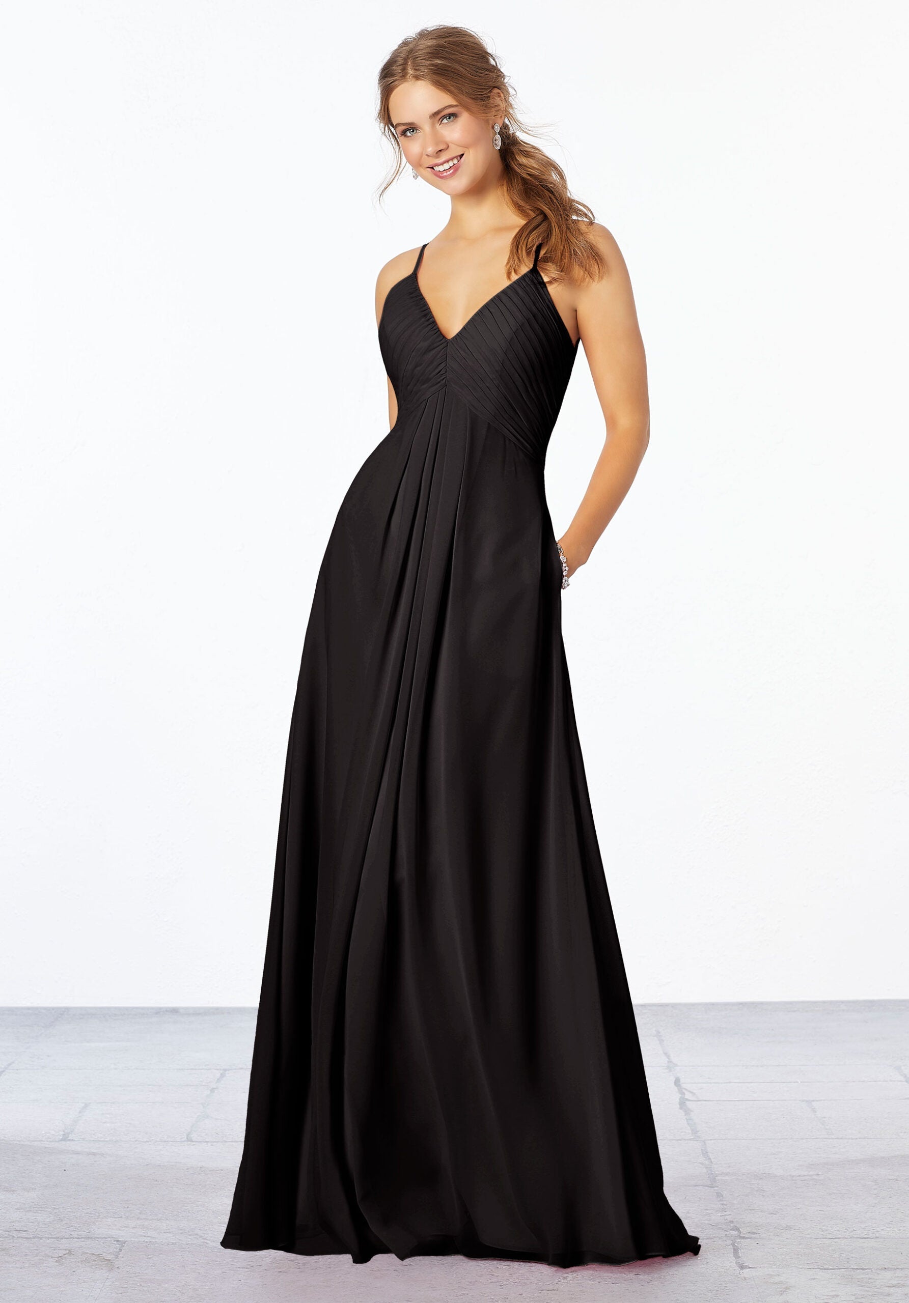 Formal Dresses Long Formal Pleated Dress MGNY Madeline Gardner New York 21658 Black