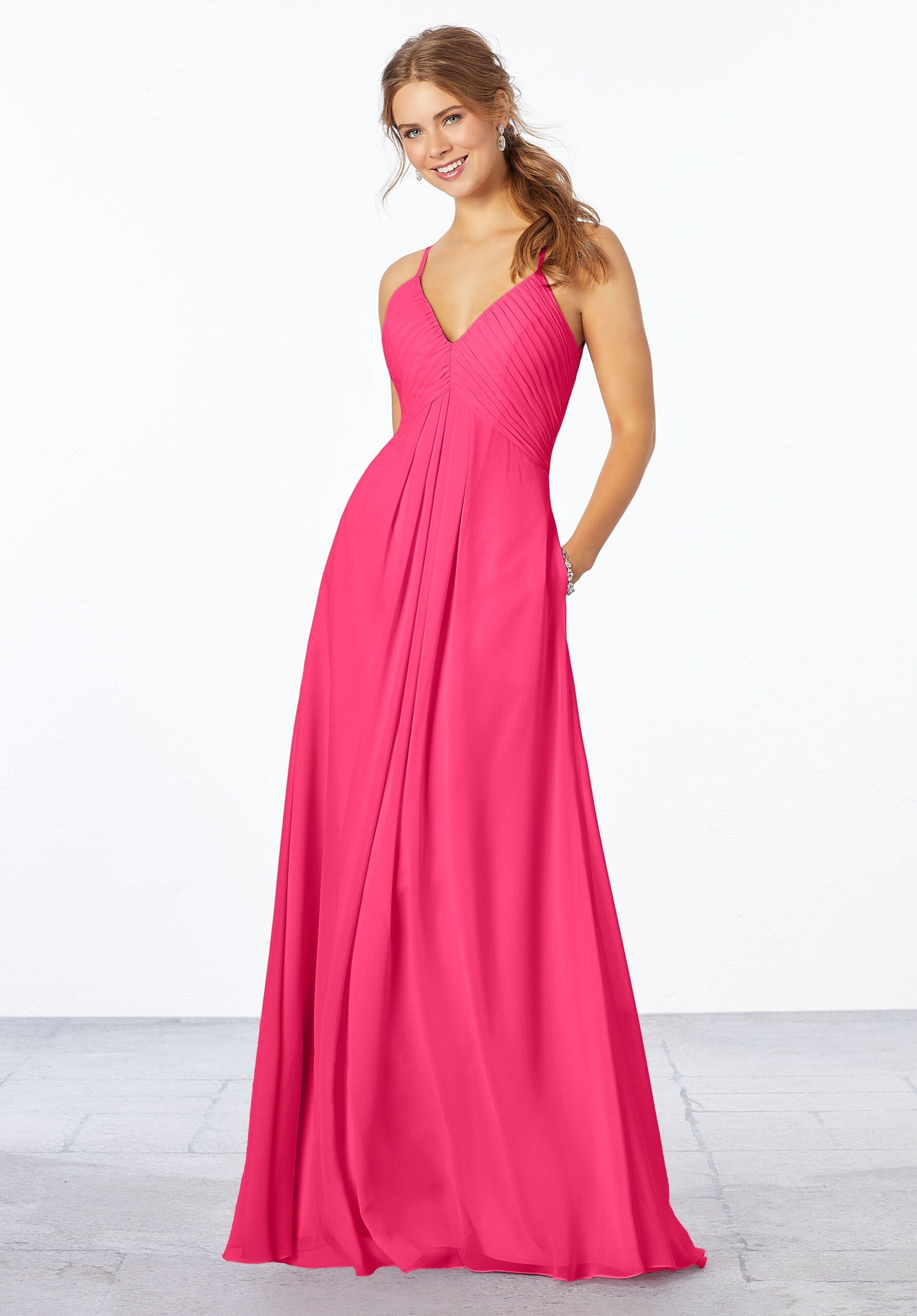 Formal Dresses Long Formal Pleated Dress MGNY Madeline Gardner New York 21658 Berry