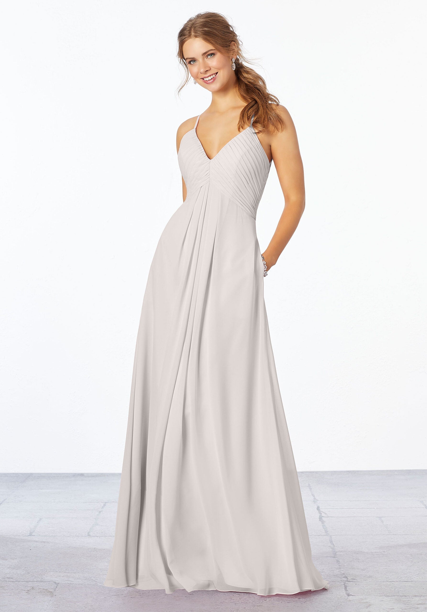 Formal Dresses Formal A Line Long Pleated Dress MGNY Madeline Gardner New York 21658 Silver
