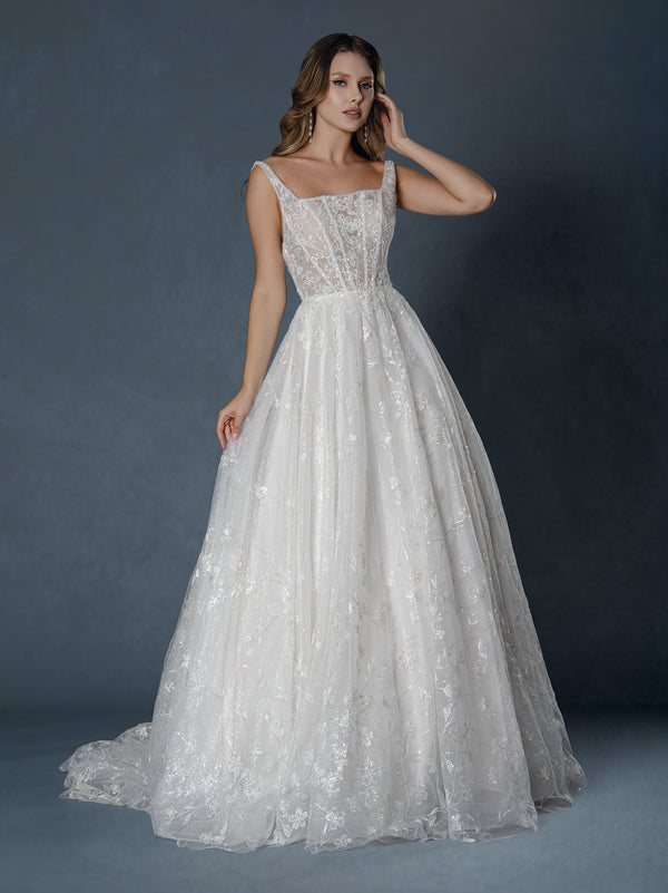 A Line Lace Long Wedding Dress