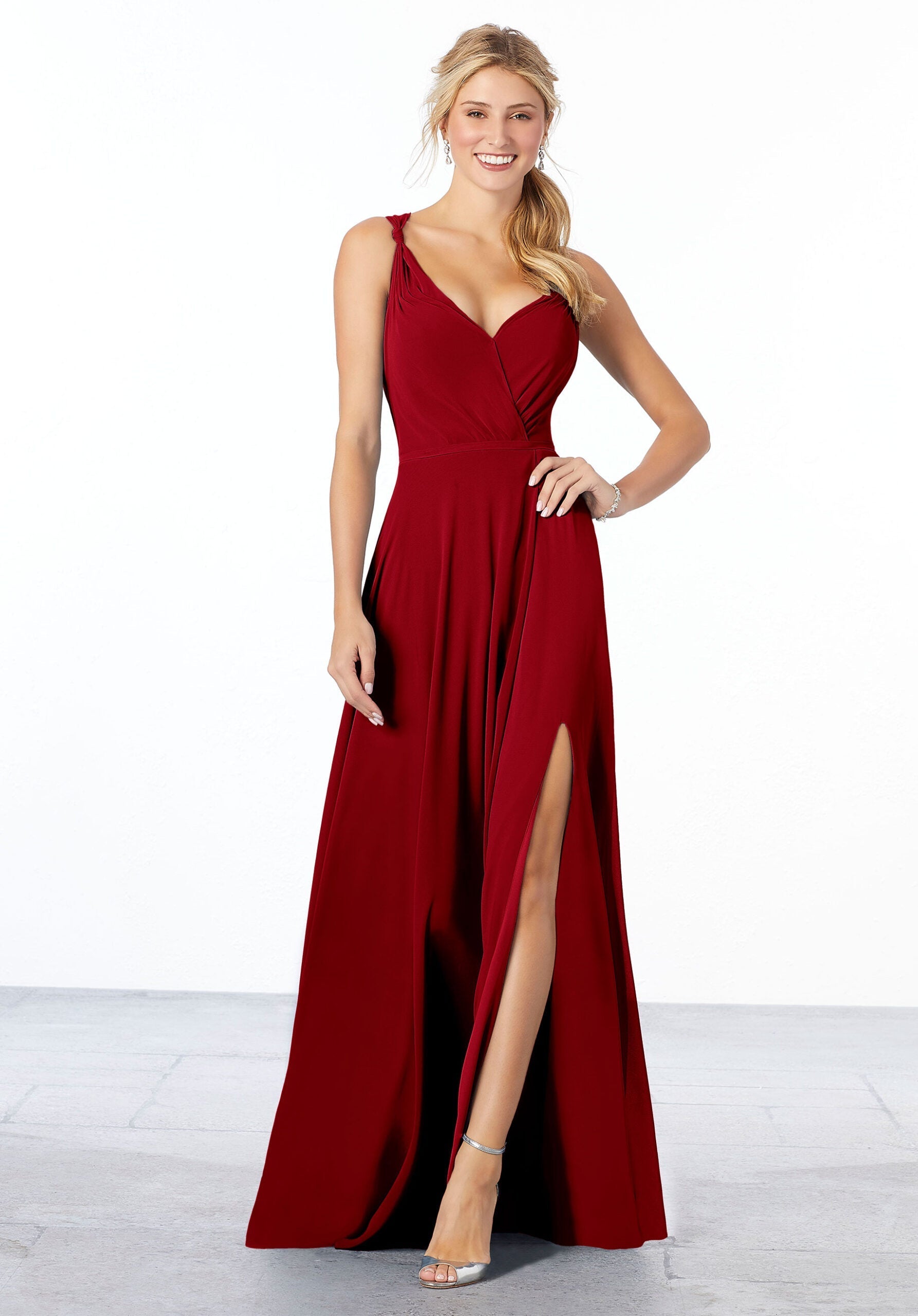 Formal Dresses Slit A Line Long Formal Dress MGNY Madeline Gardner New York 21661 Claret