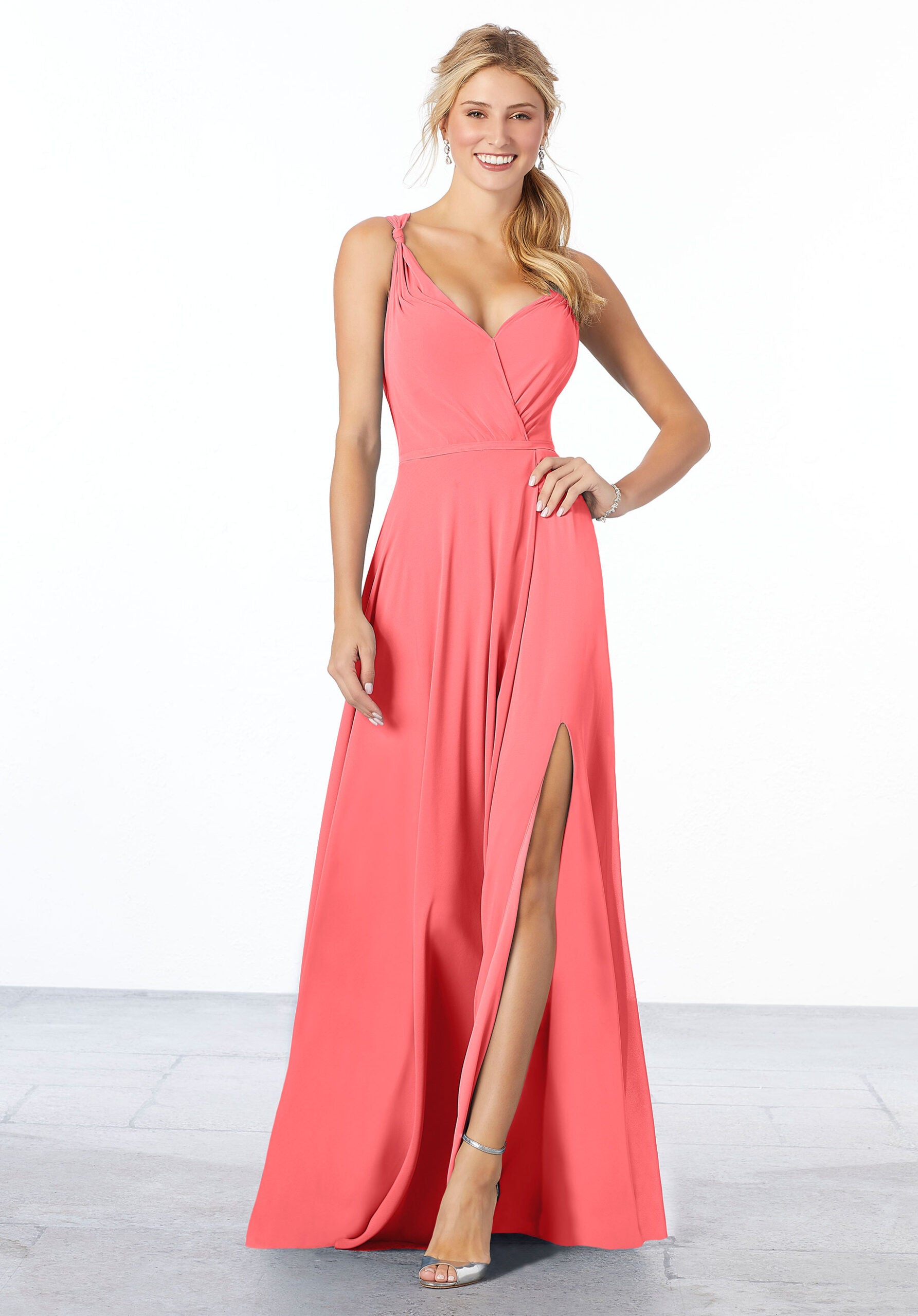 Formal Dresses Long A Line Formal Evening Slit Dress MGNY Madeline Gardner New York 21661 Cantaloupe
