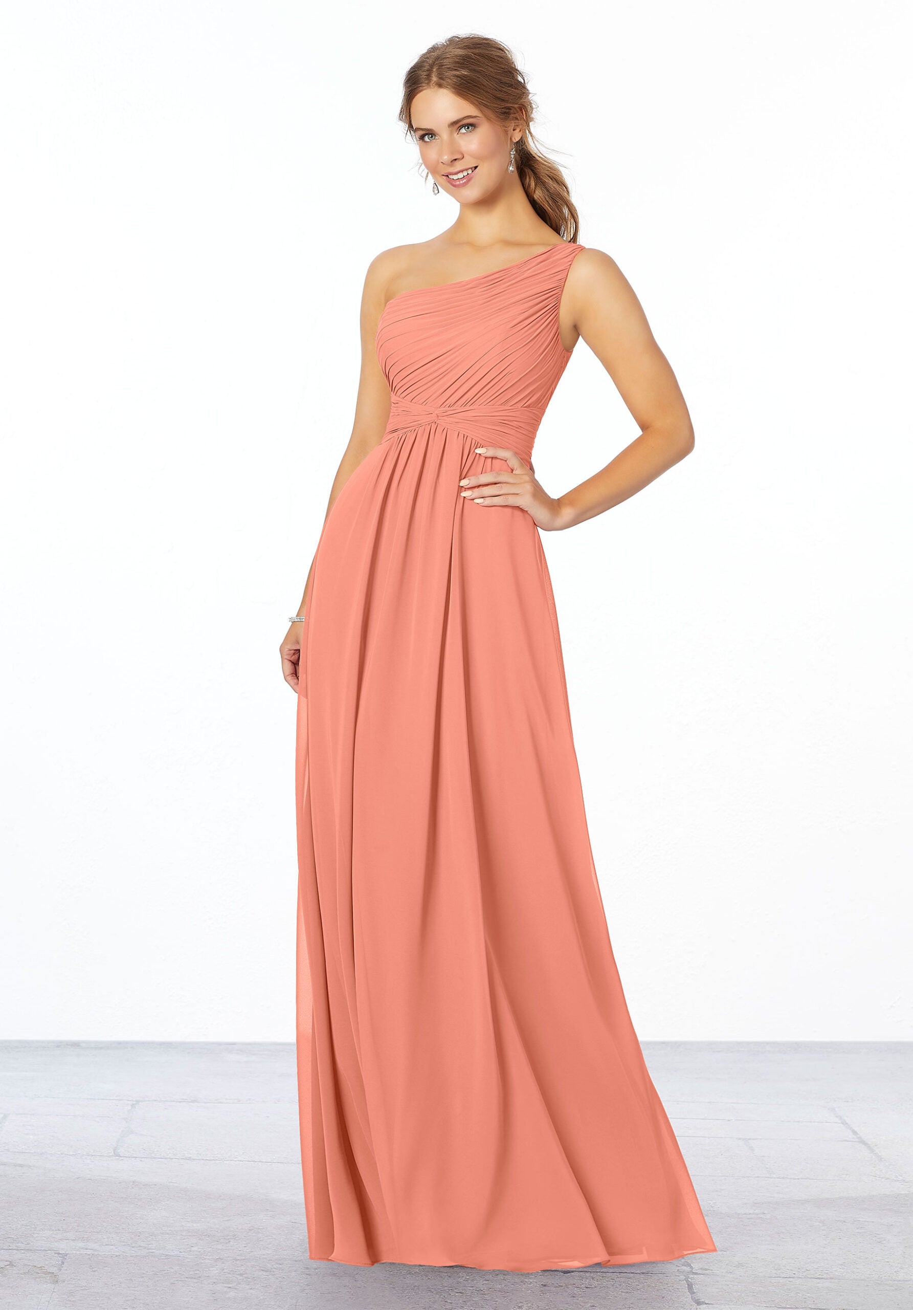 Formal Dresses Pleated Long Formal A Line Dress MGNY Madeline Gardner New York 21662 Spice