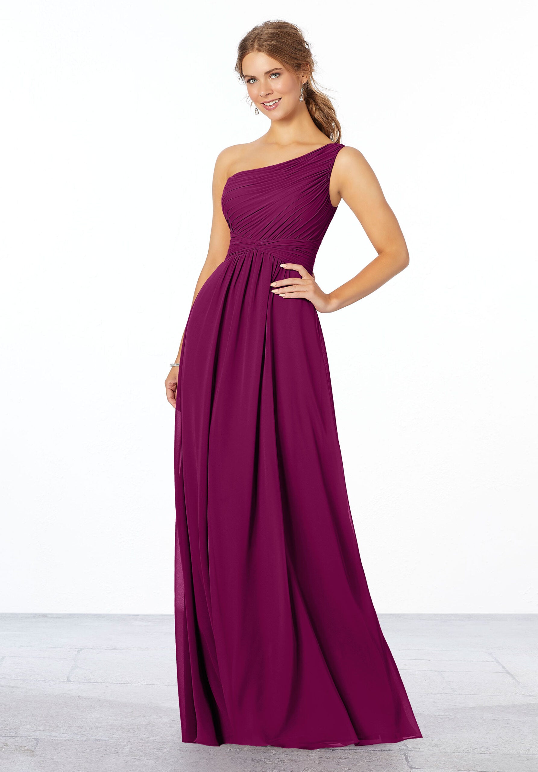 Formal Dresses Long A Line Formal Pleated Evening Dress MGNY Madeline Gardner New York 21662 Mulberry