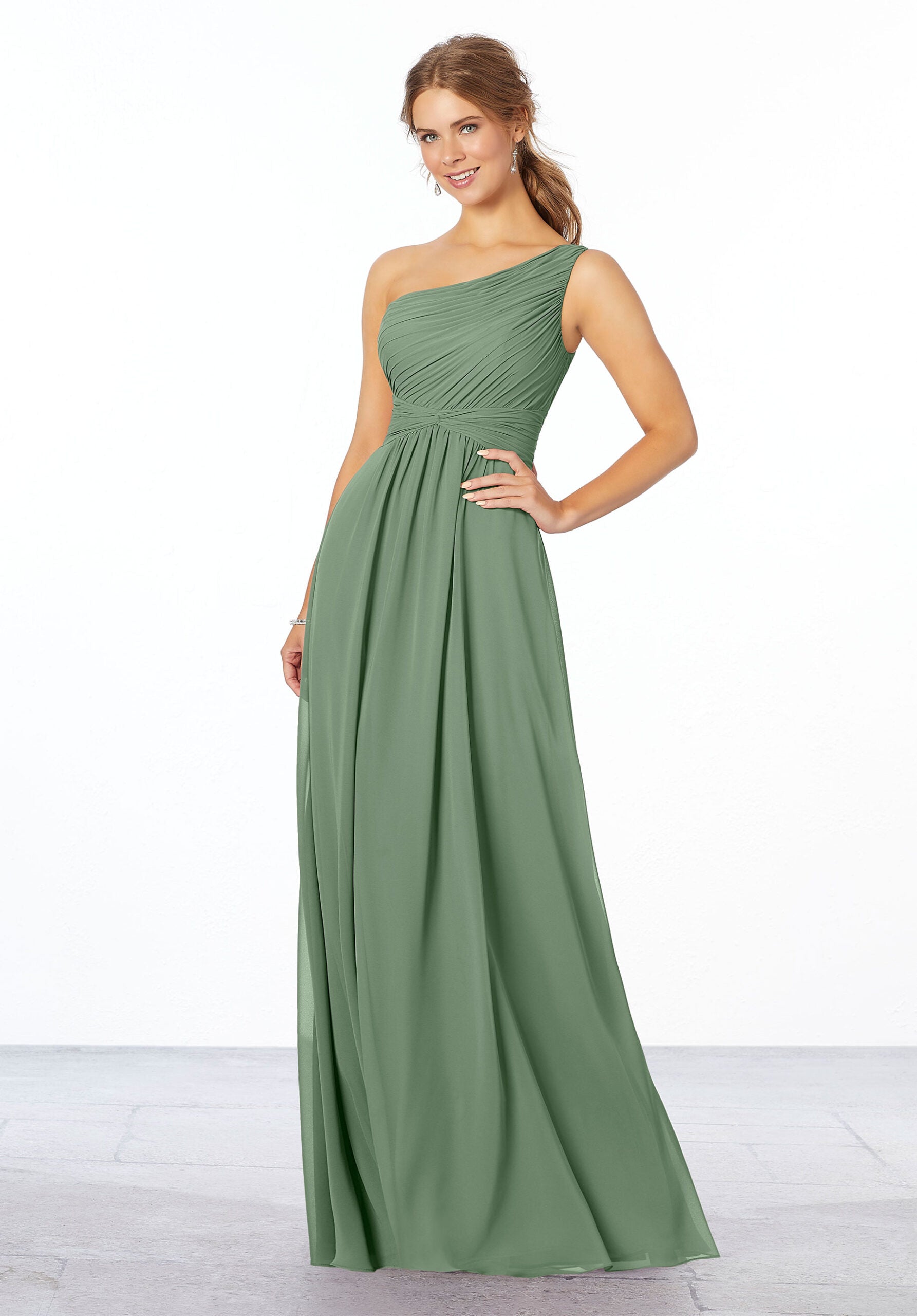 Formal Dresses Pleated Formal Long Evening Dress MGNY Madeline Gardner New York 21662 Moss