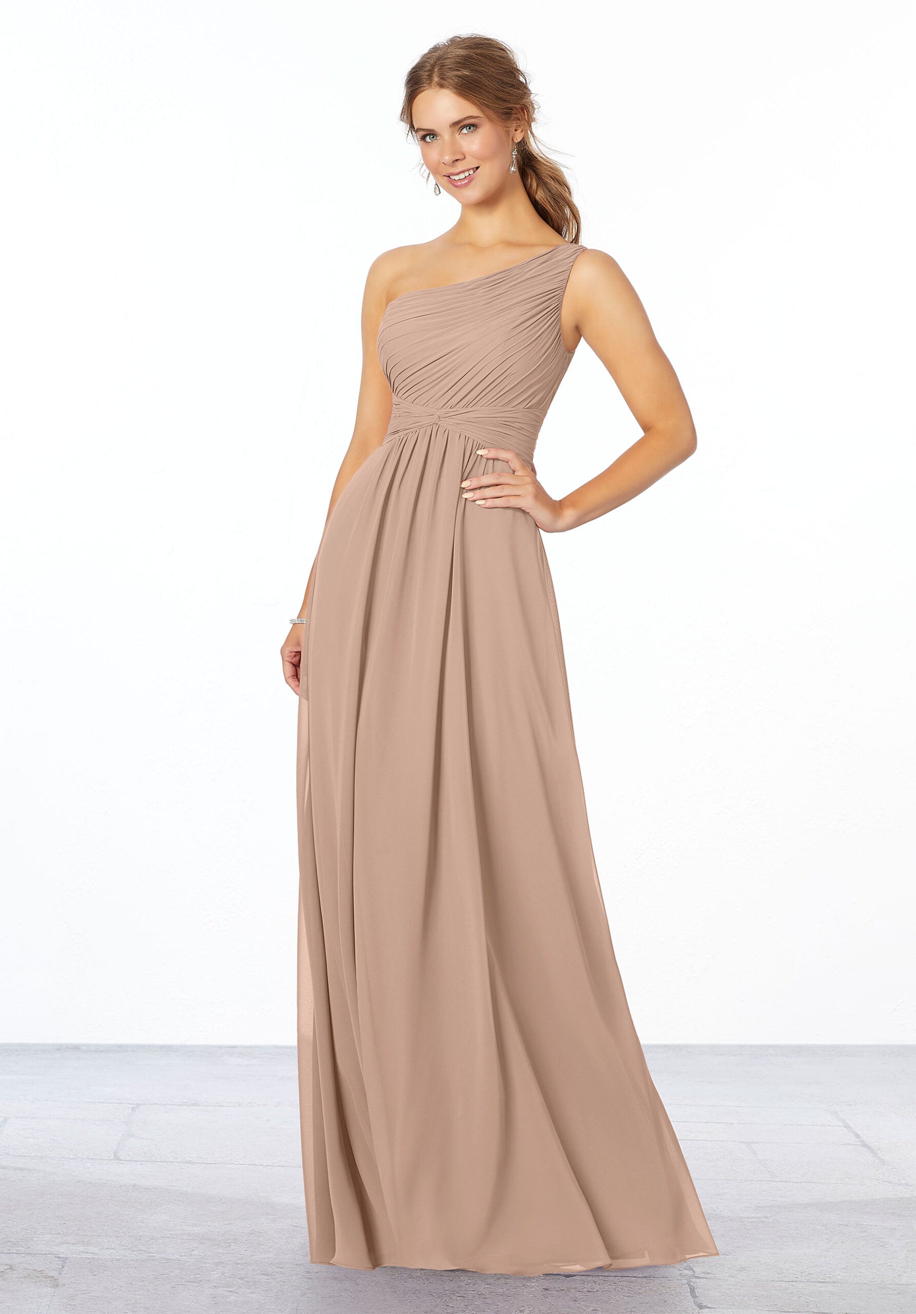Formal Dresses Pleated Formal Long Evening Dress MGNY Madeline Gardner New York 21662 Latte