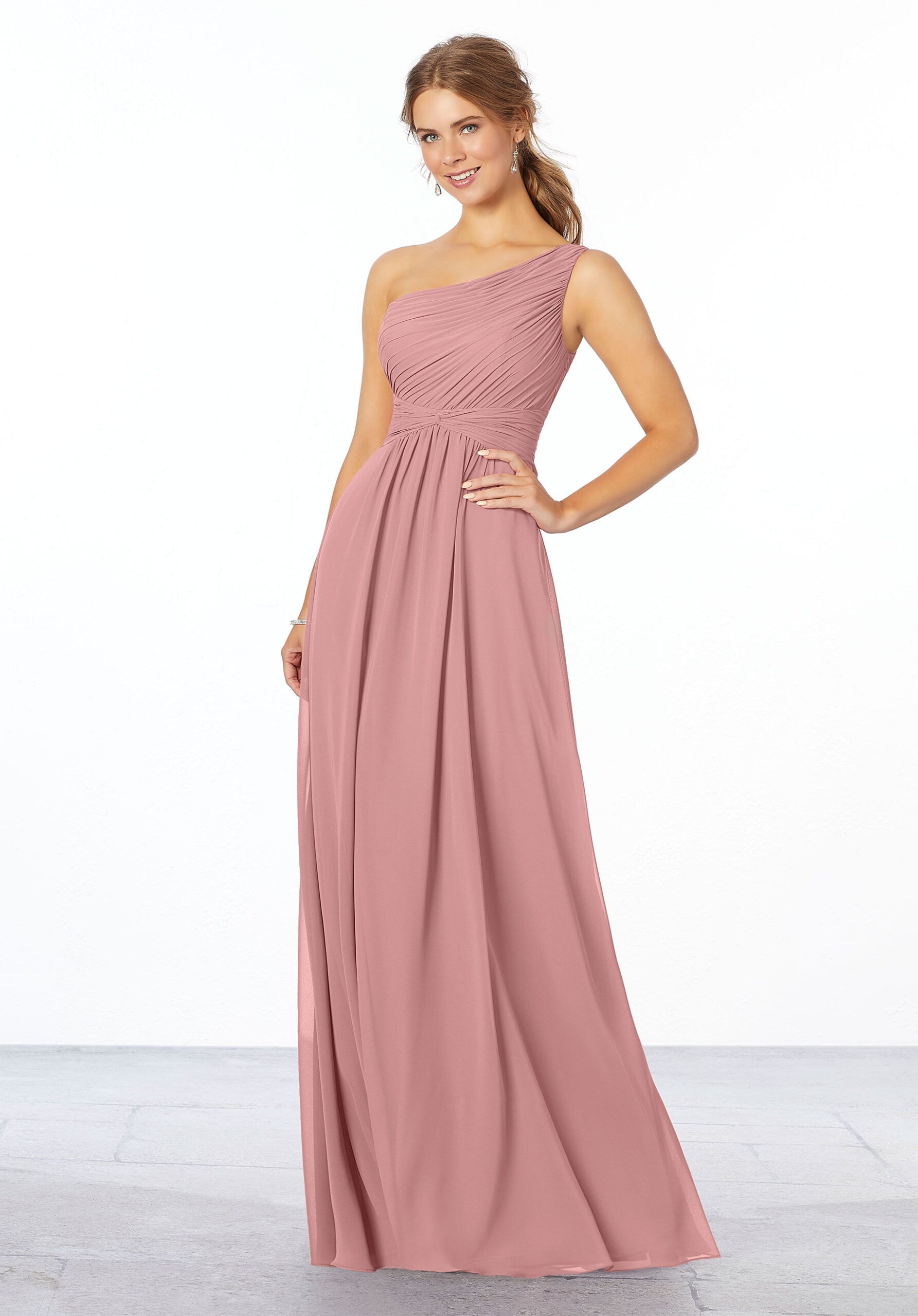 Formal Dresses A Line Long Pleated Evening Formal Dress MGNY Madeline Gardner New York 21662 Desert Rose