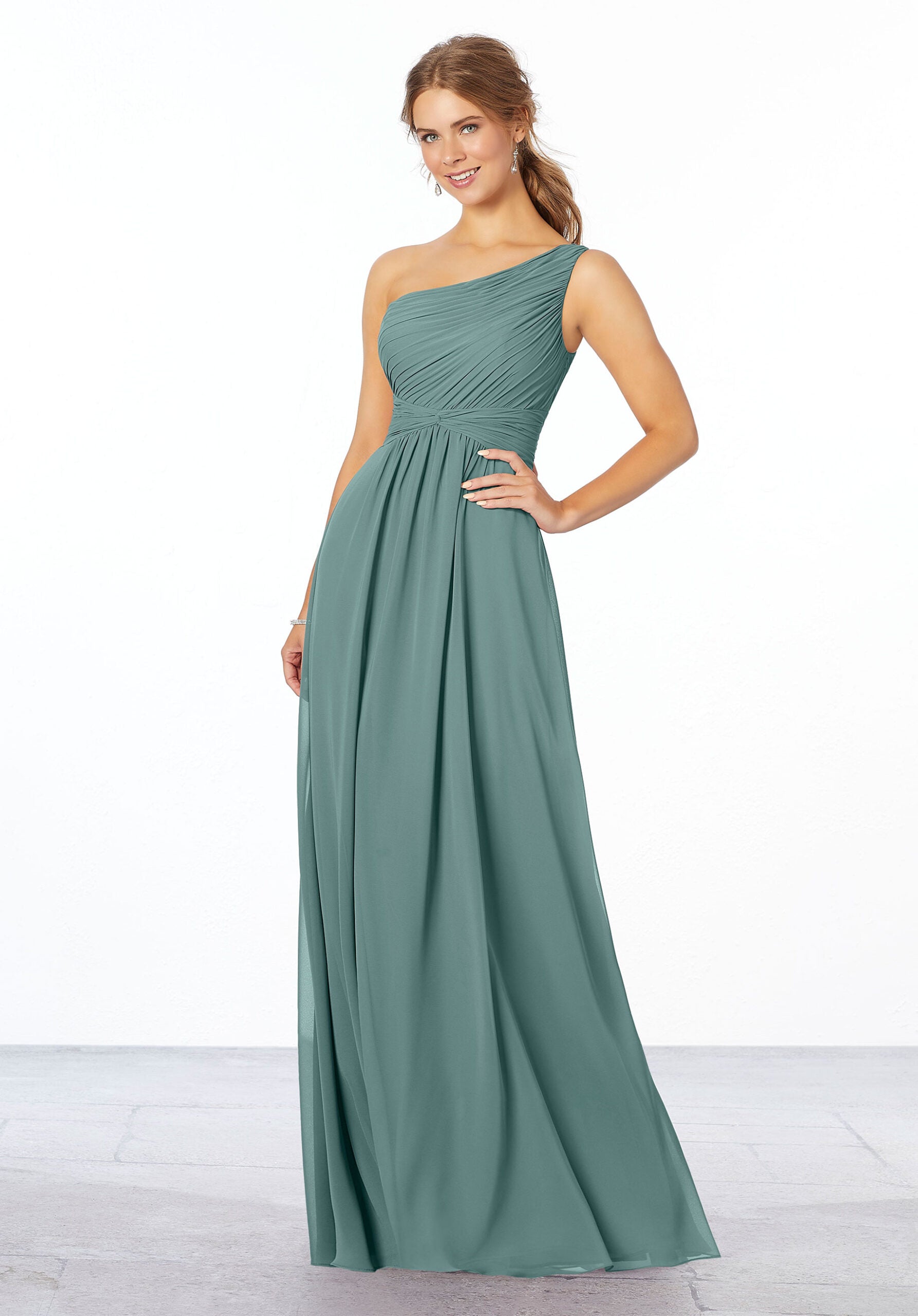 Formal Dresses Long A Line Formal Pleated Dress MGNY Madeline Gardner New York 21662 Deep Sea