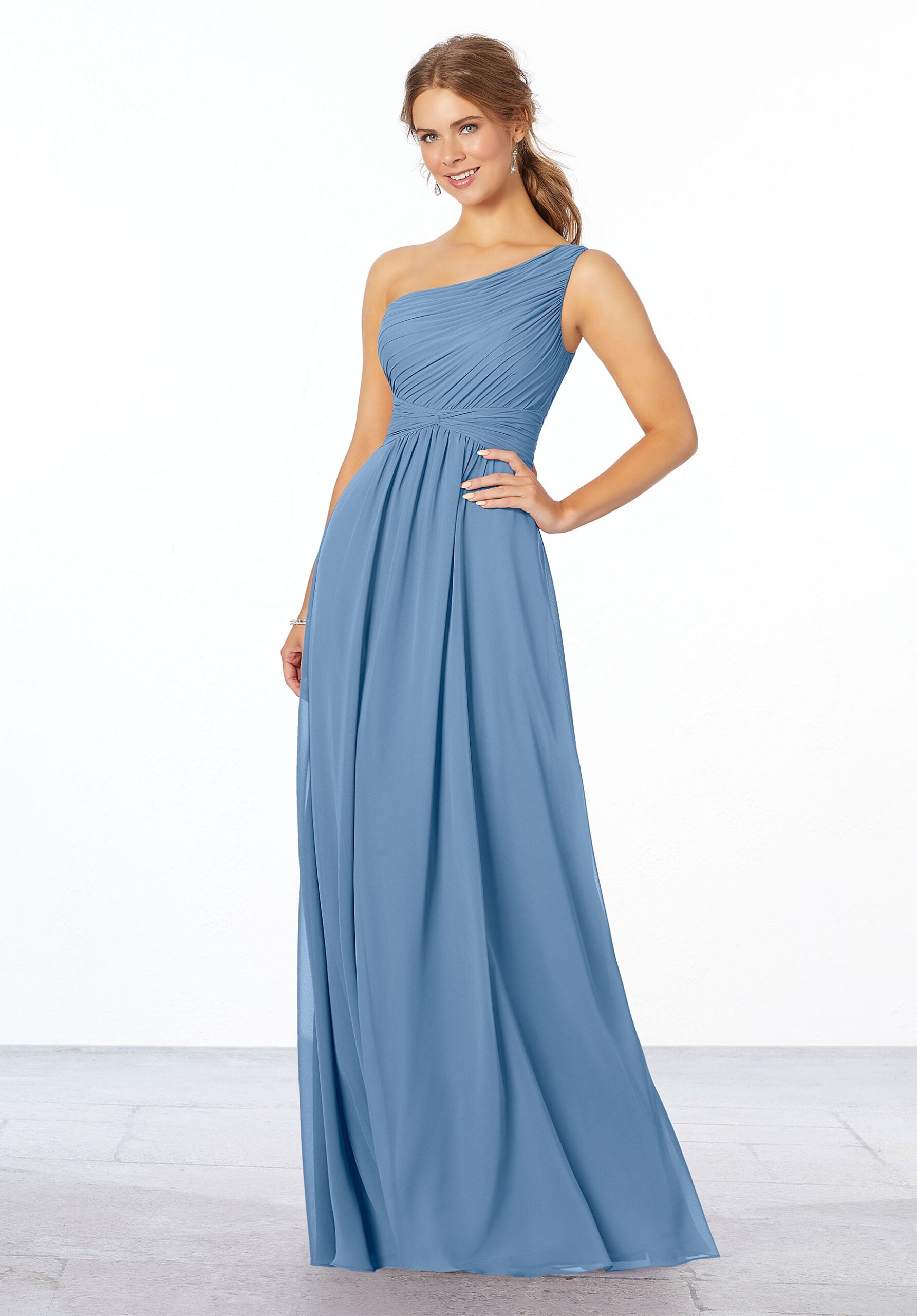 Formal Dresses Long A Line Formal Pleated Dress MGNY Madeline Gardner New York 21662 Cornflower