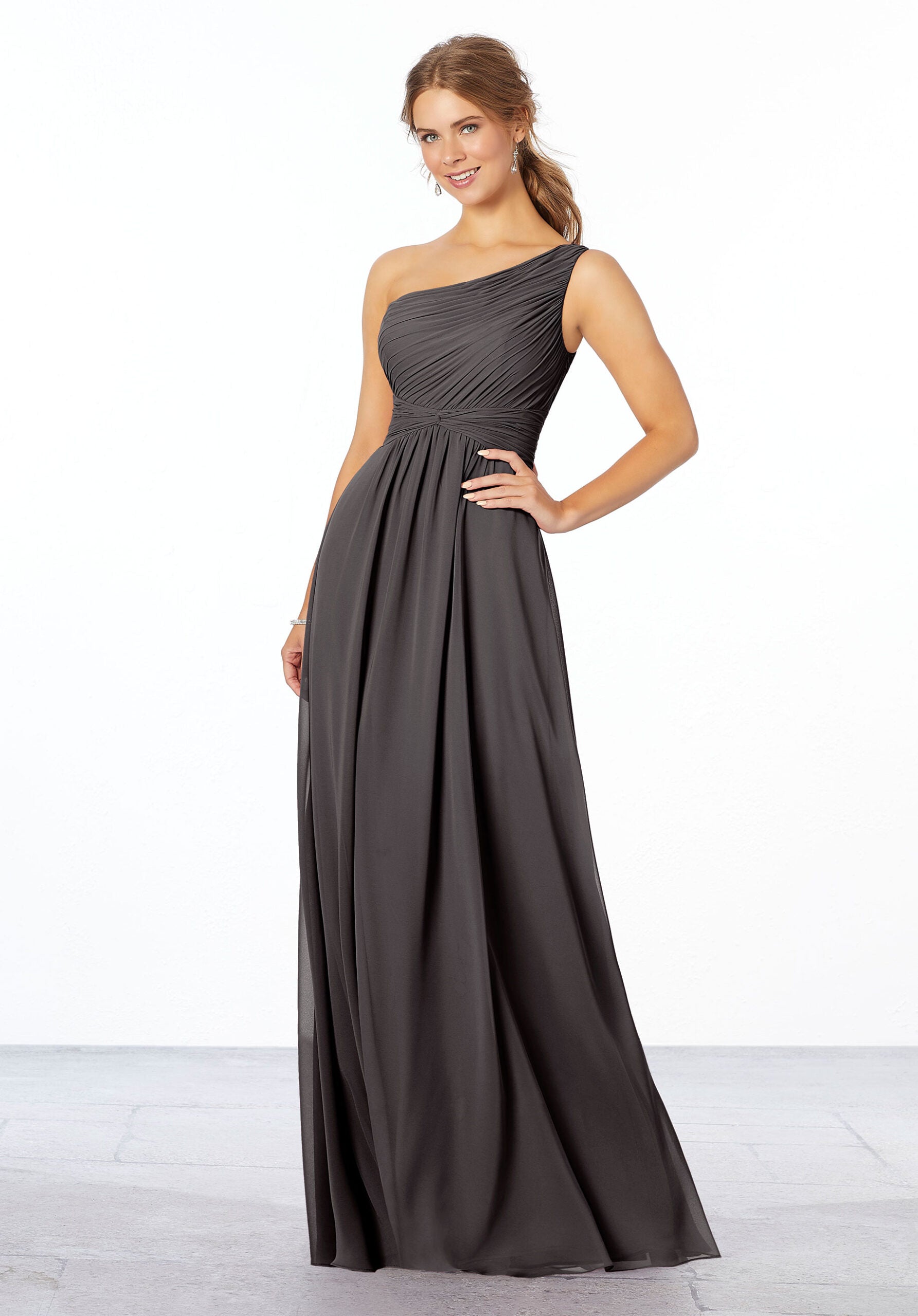 Formal Dresses Long A Line Formal Pleated Dress MGNY Madeline Gardner New York 21662 Charcoal