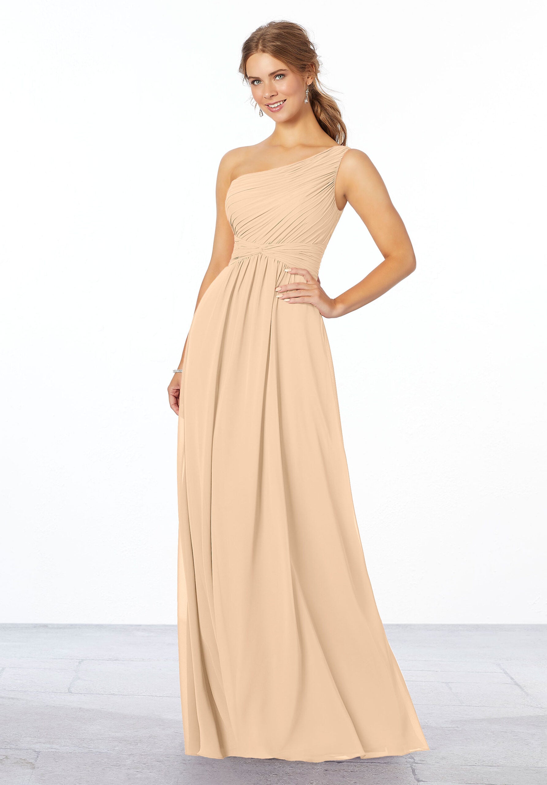 Formal Dresses Long A Line Formal Pleated Dress MGNY Madeline Gardner New York 21662 Champagne