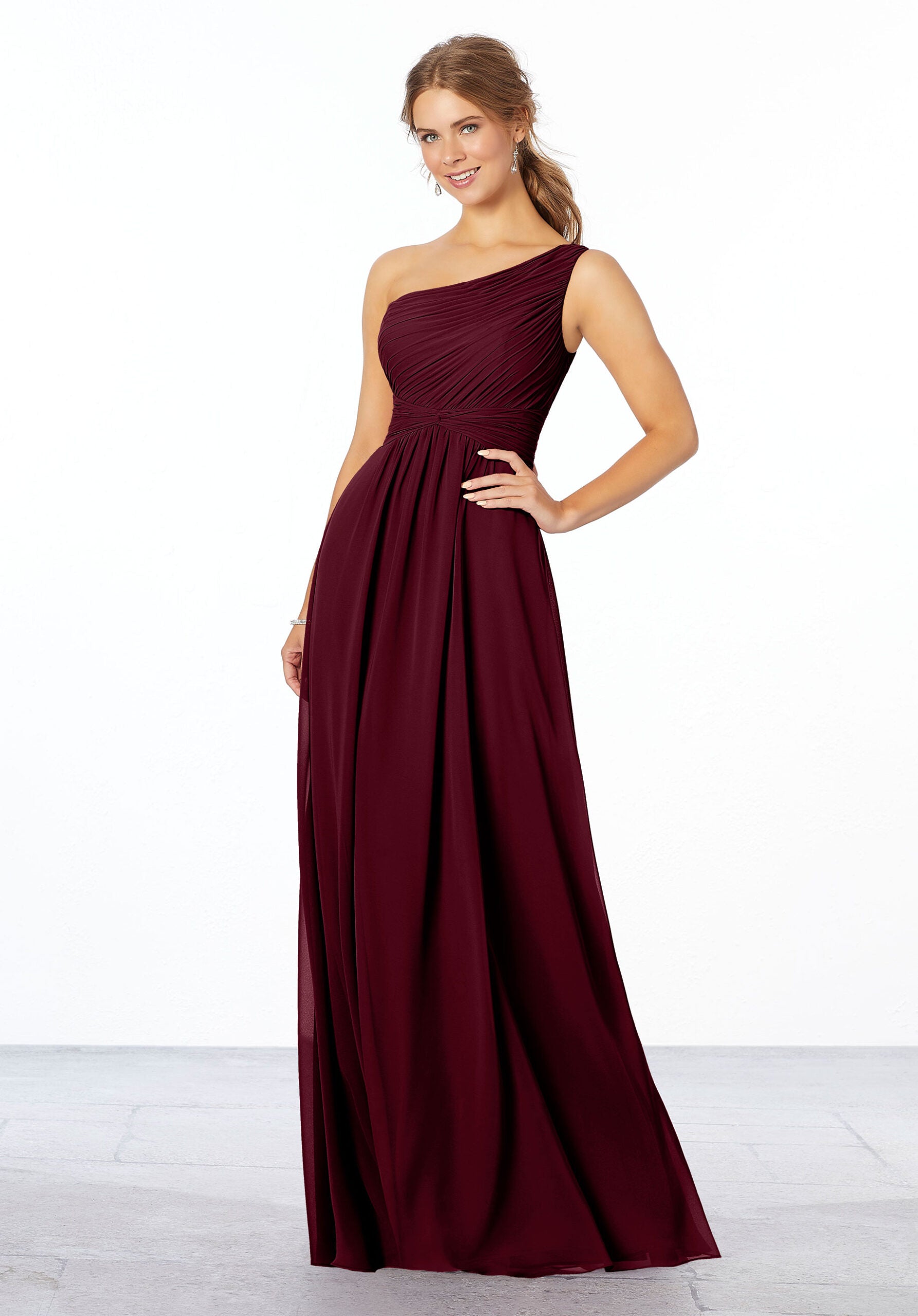 Formal Dresses Long Formal Pleated Evening Dress MGNY Madeline Gardner New York 21662 Bordeaux