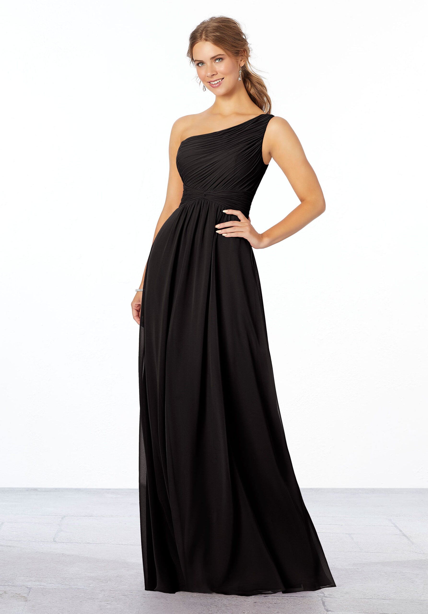 Formal Dresses Long Formal Pleated Evening Dress MGNY Madeline Gardner New York 21662 Black