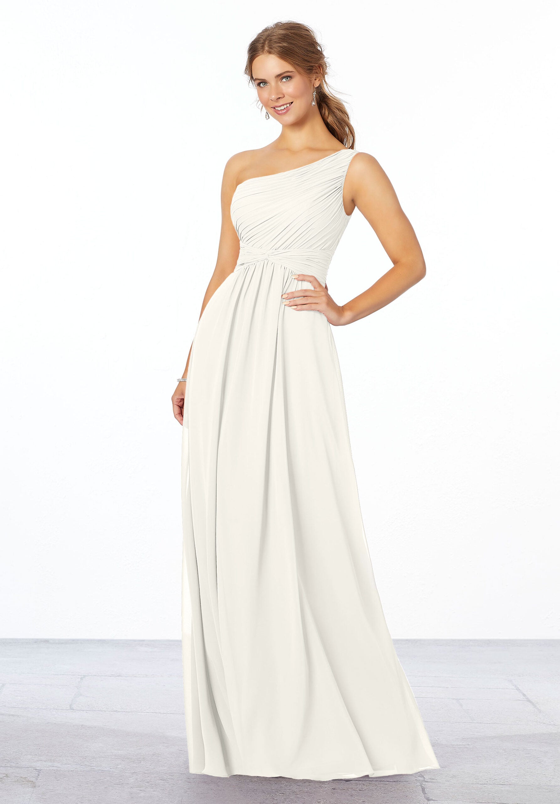 Wedding Dresses Pleated Long A Line Wedding Dress MGNY Madeline Gardner New York 21662 Ivory