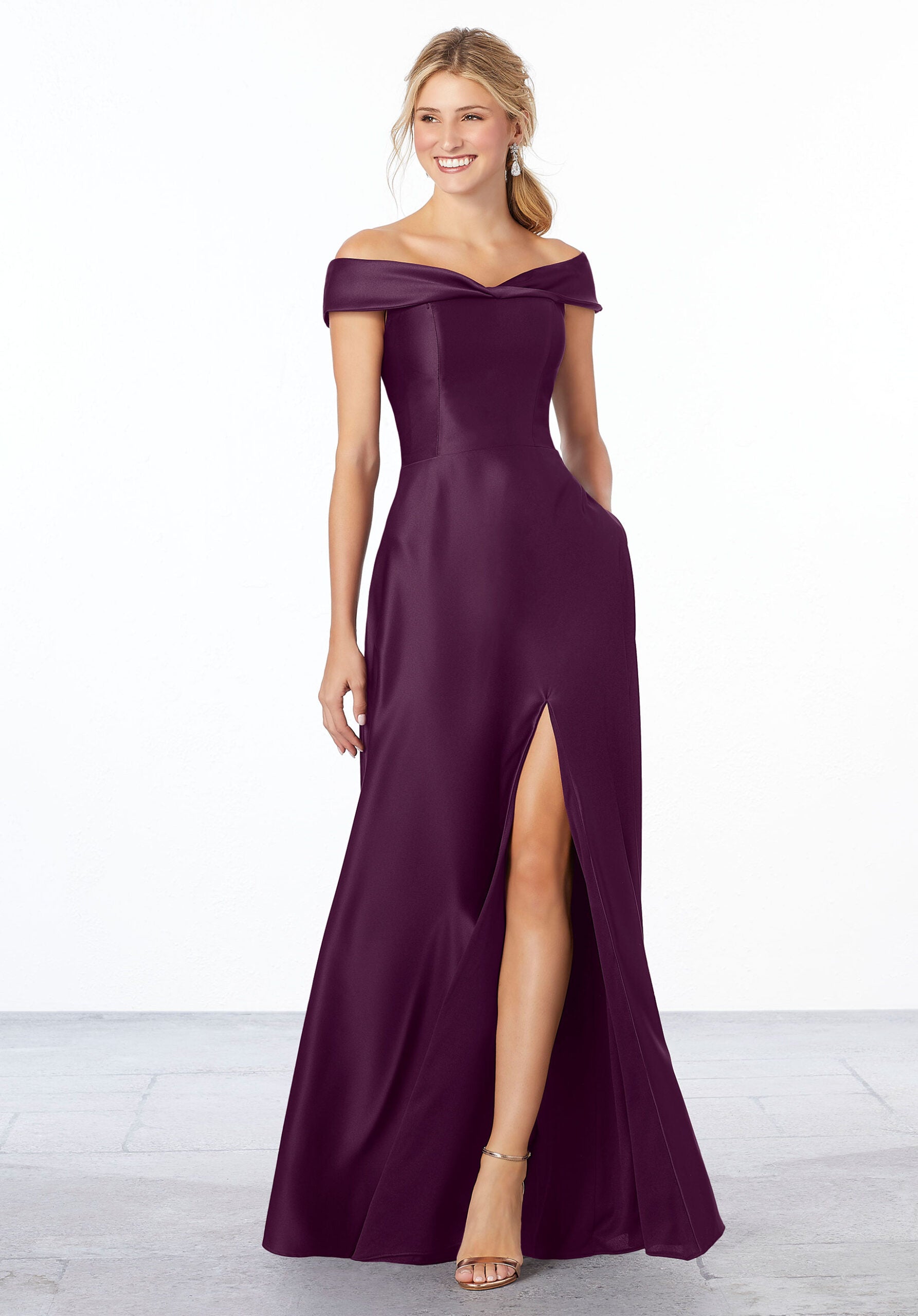 Formal Dresses Long Formal Slit A Line Dress MGNY Madeline Gardner New York 21663 Eggplant