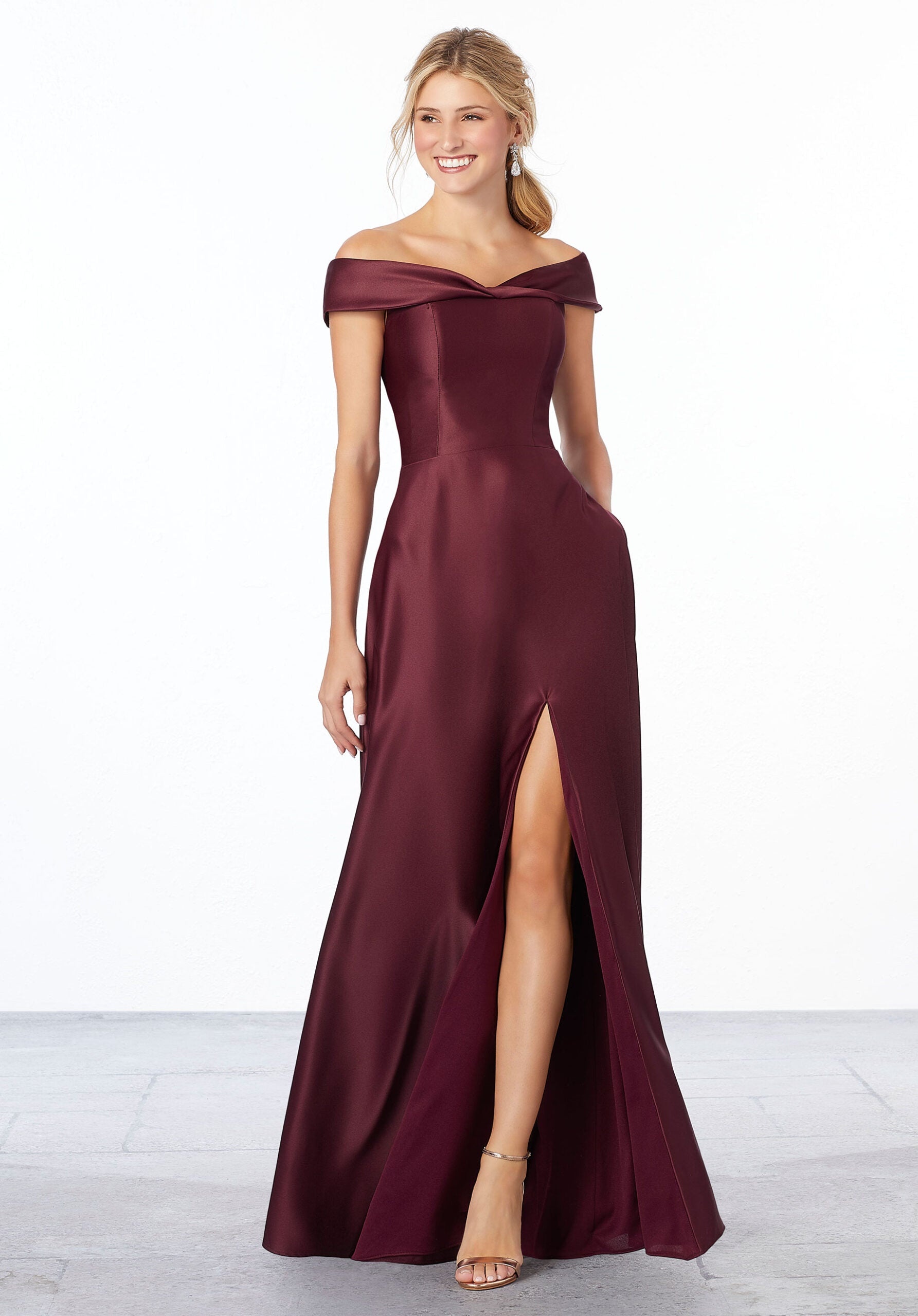 Formal Dresses Long Formal Slit A Line Dress MGNY Madeline Gardner New York 21663 Bordeaux