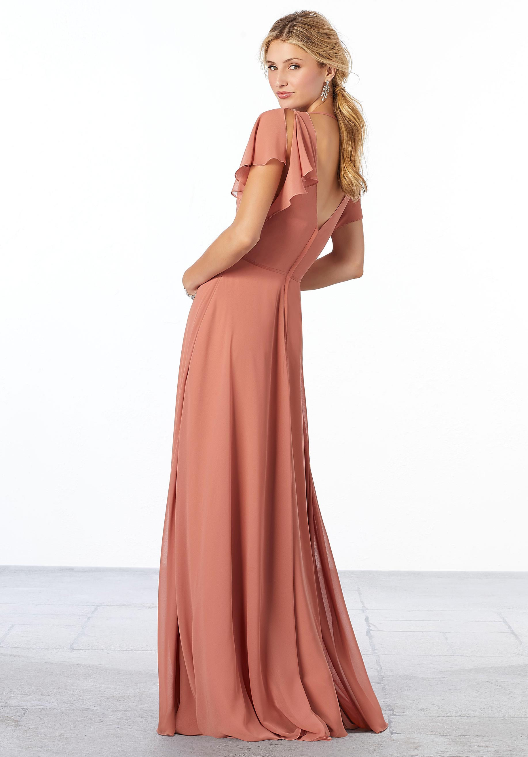 Formal Dresses Long A Line Ruffle Formal Slit Dress MGNY Madeline Gardner New York 21667 Spice