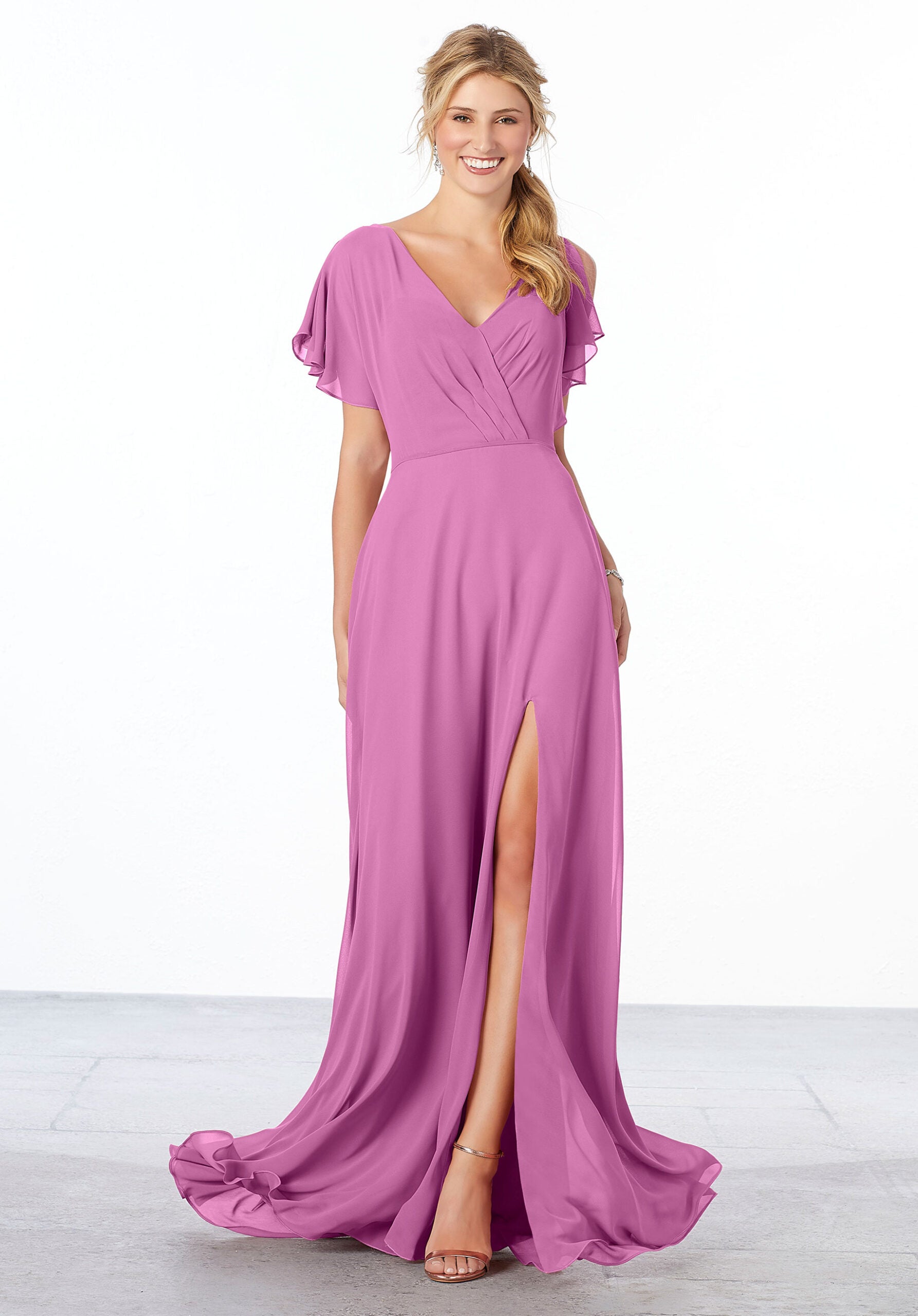 Formal Dresses Slit Long Ruffle A Line Formal Dress MGNY Madeline Gardner New York 21667 Primrose