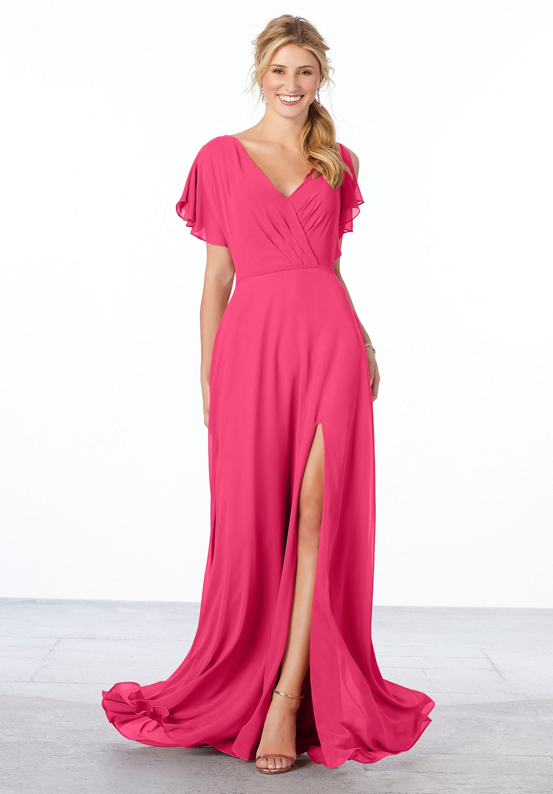 Formal Dresses Long Slit A Line Formal Ruffle Dress MGNY Madeline Gardner New York 21667 Berry