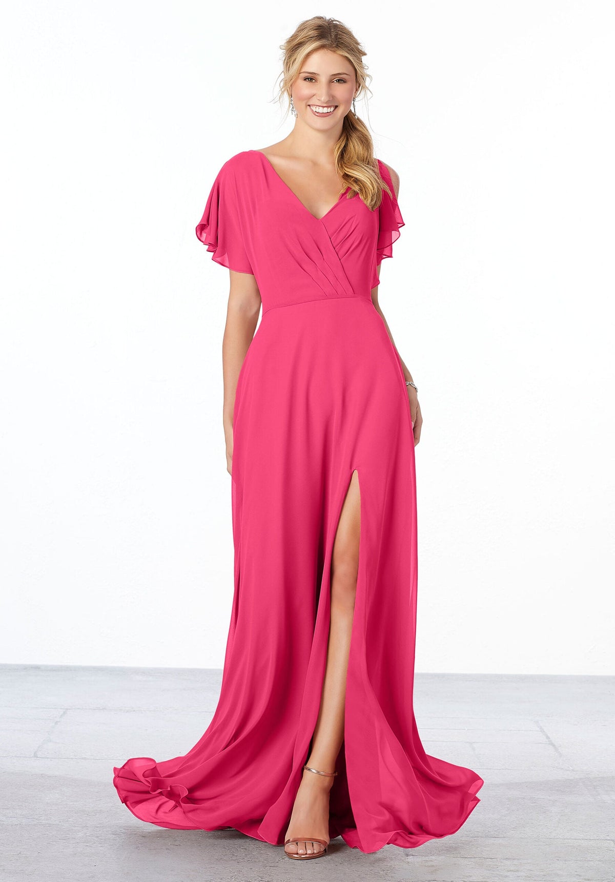 Formal Dresses Long Slit A Line Formal Ruffle Dress MGNY Madeline Gardner New York 21667 Berry