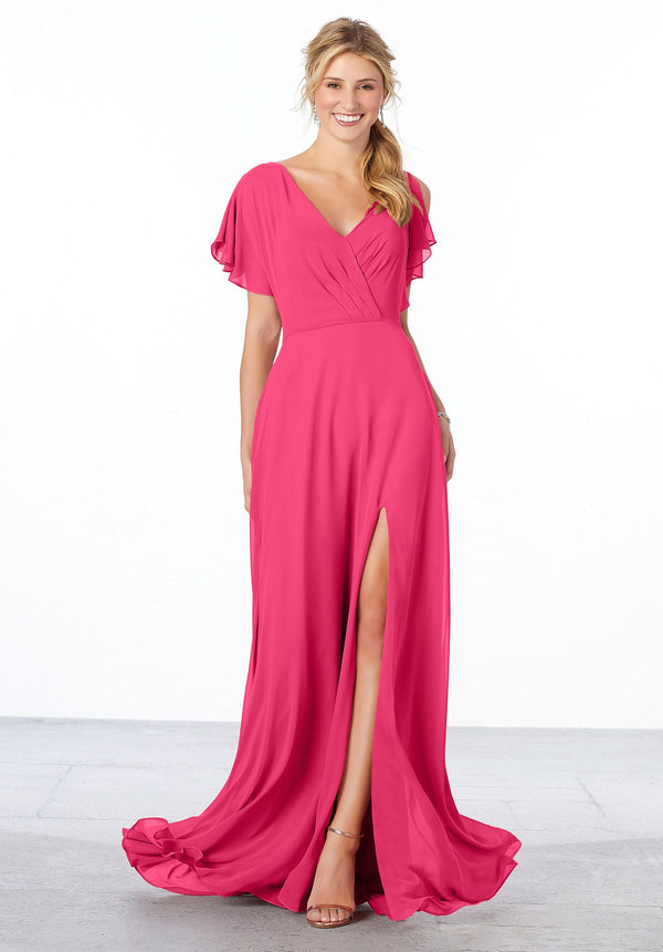 Long Slit A Line Formal Ruffle Dress MGNY Madeline Gardner New York 21667
