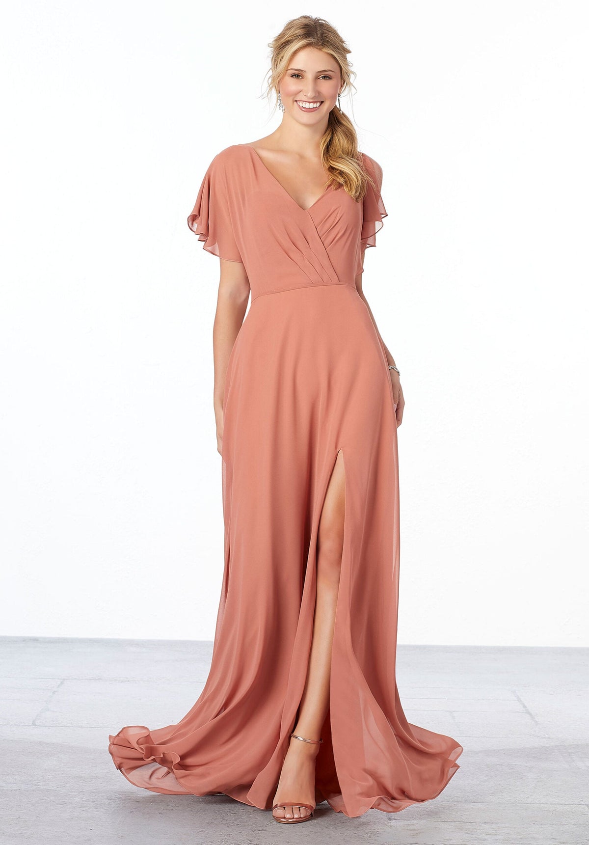 Formal Dresses Long A Line Ruffle Formal Slit Dress MGNY Madeline Gardner New York 21667 Spice