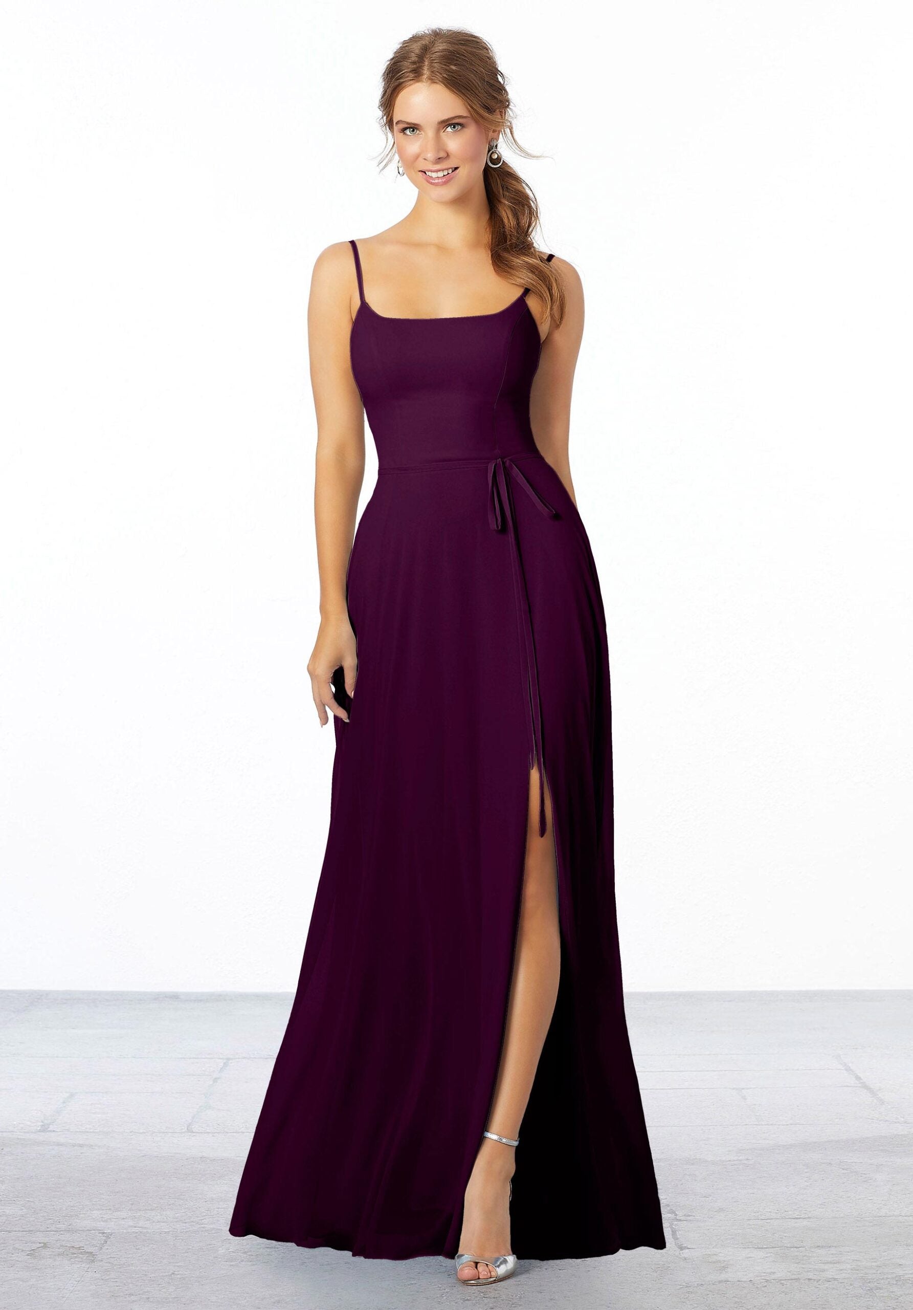 Formal Dresses Long Slit Formal Evening Dress MGNY Madeline Gardner New York 21668 Eggplant