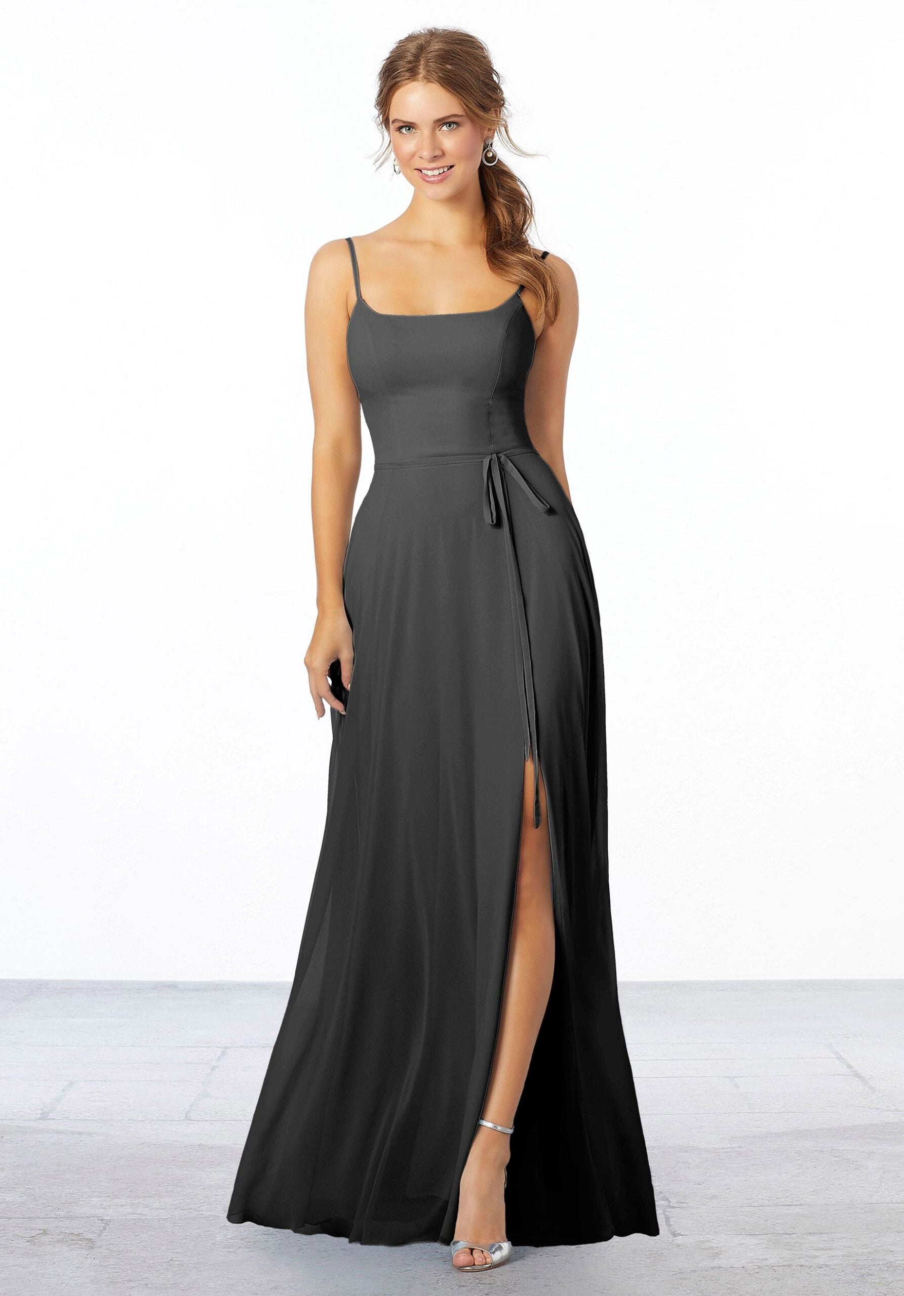 Formal Dresses Long Formal Evening Slit Dress MGNY Madeline Gardner New York 21668 Charcoal